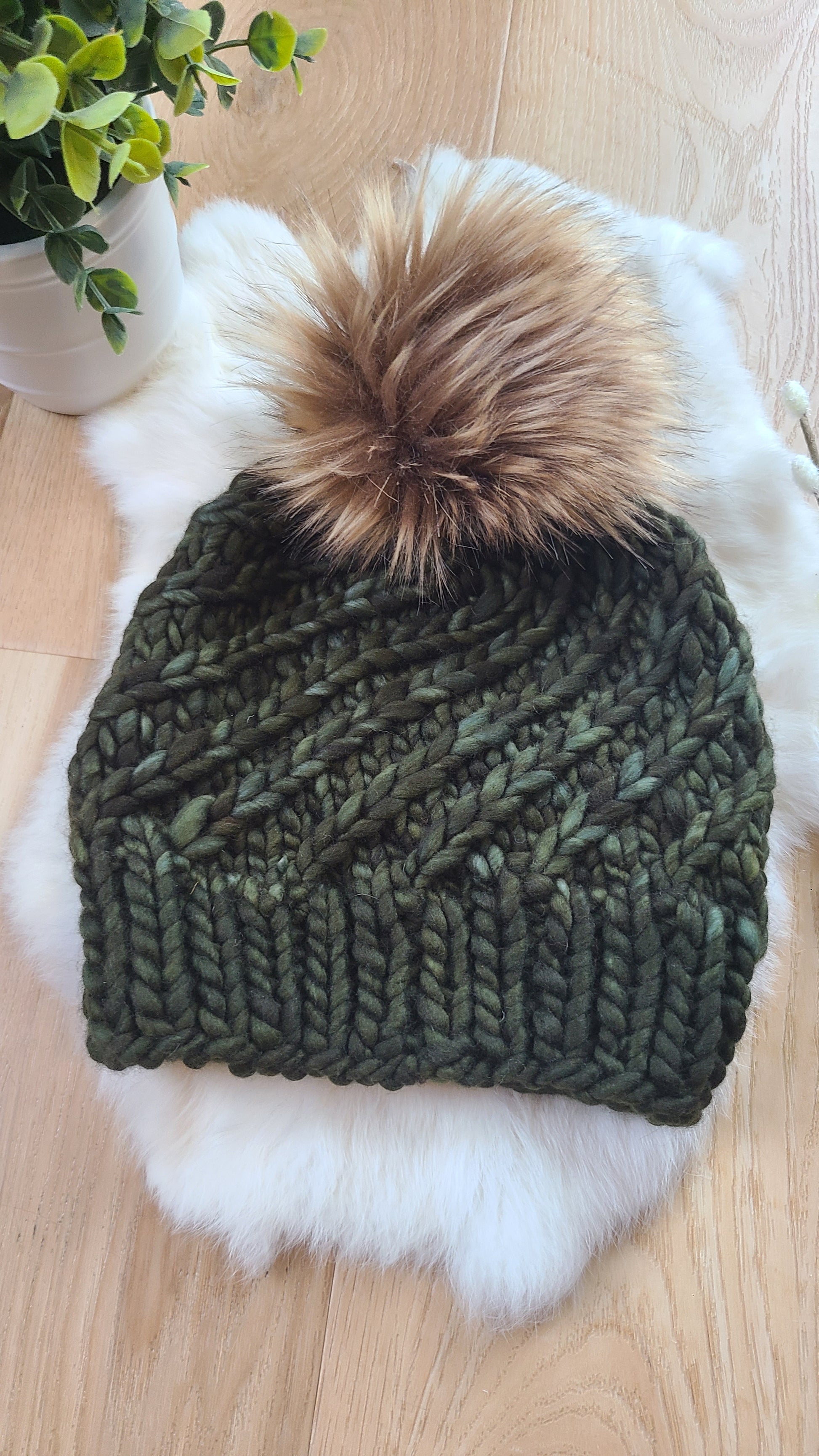 Olive Swirl knit hat