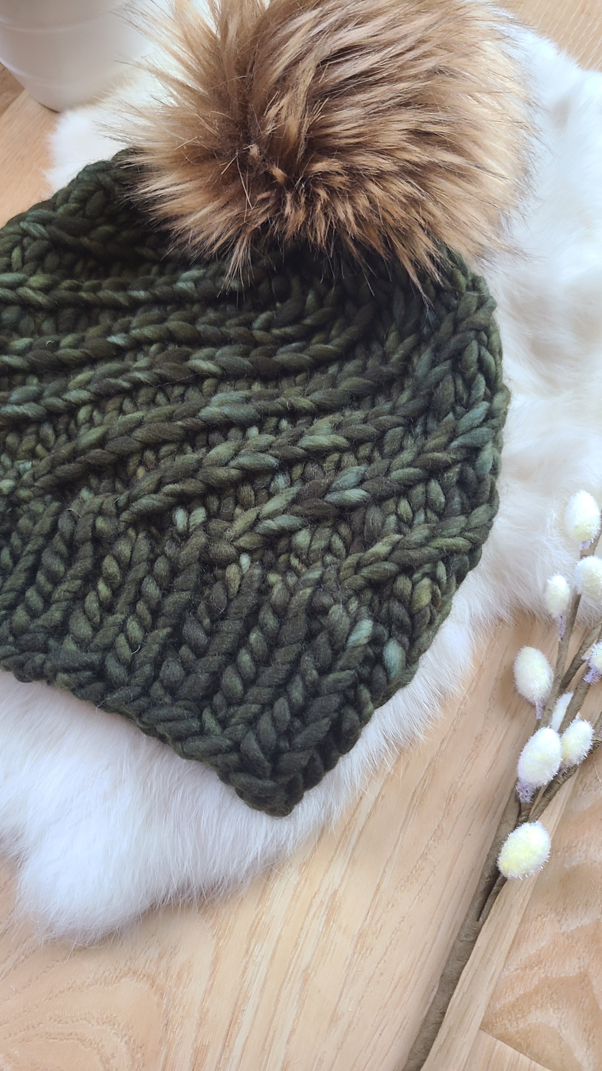 Olive Swirl knit hat