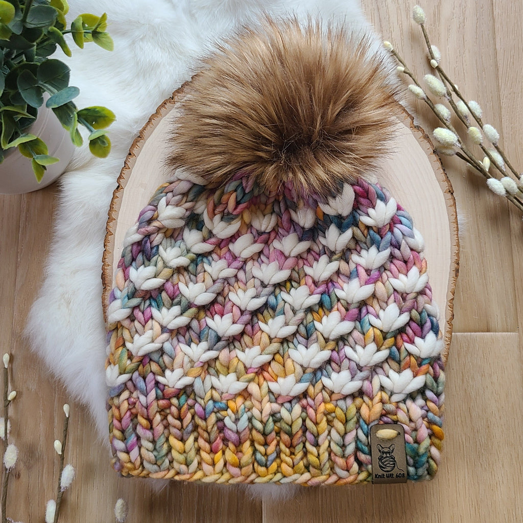 Dancing Leaves - merino wool knit hat