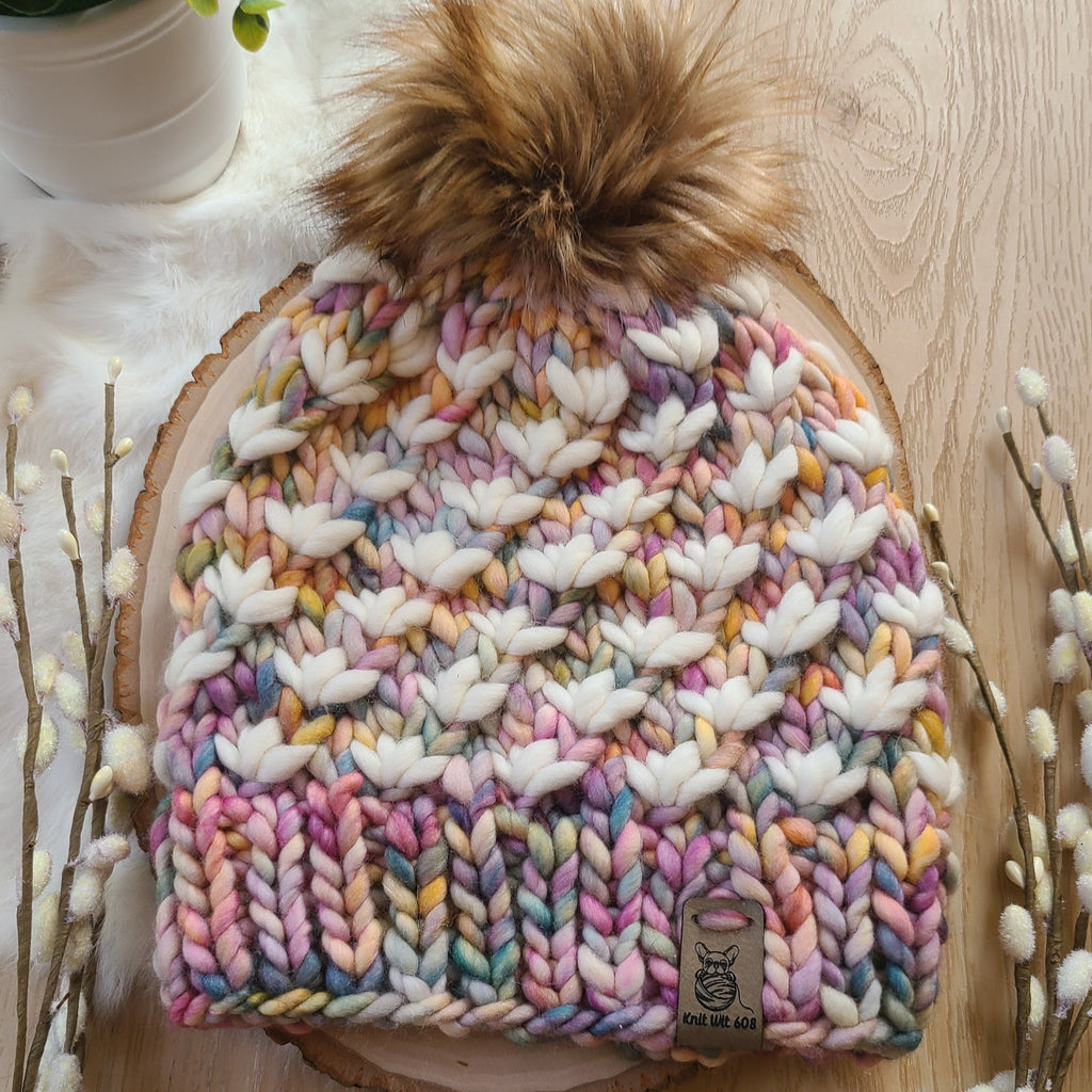 Dancing Leaves - merino wool knit hat