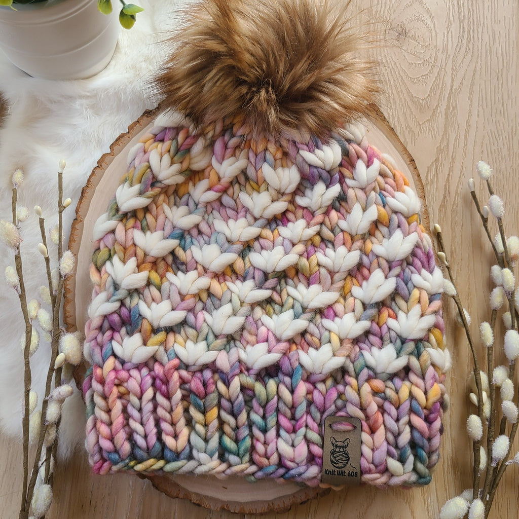 Dancing Leaves - merino wool knit hat