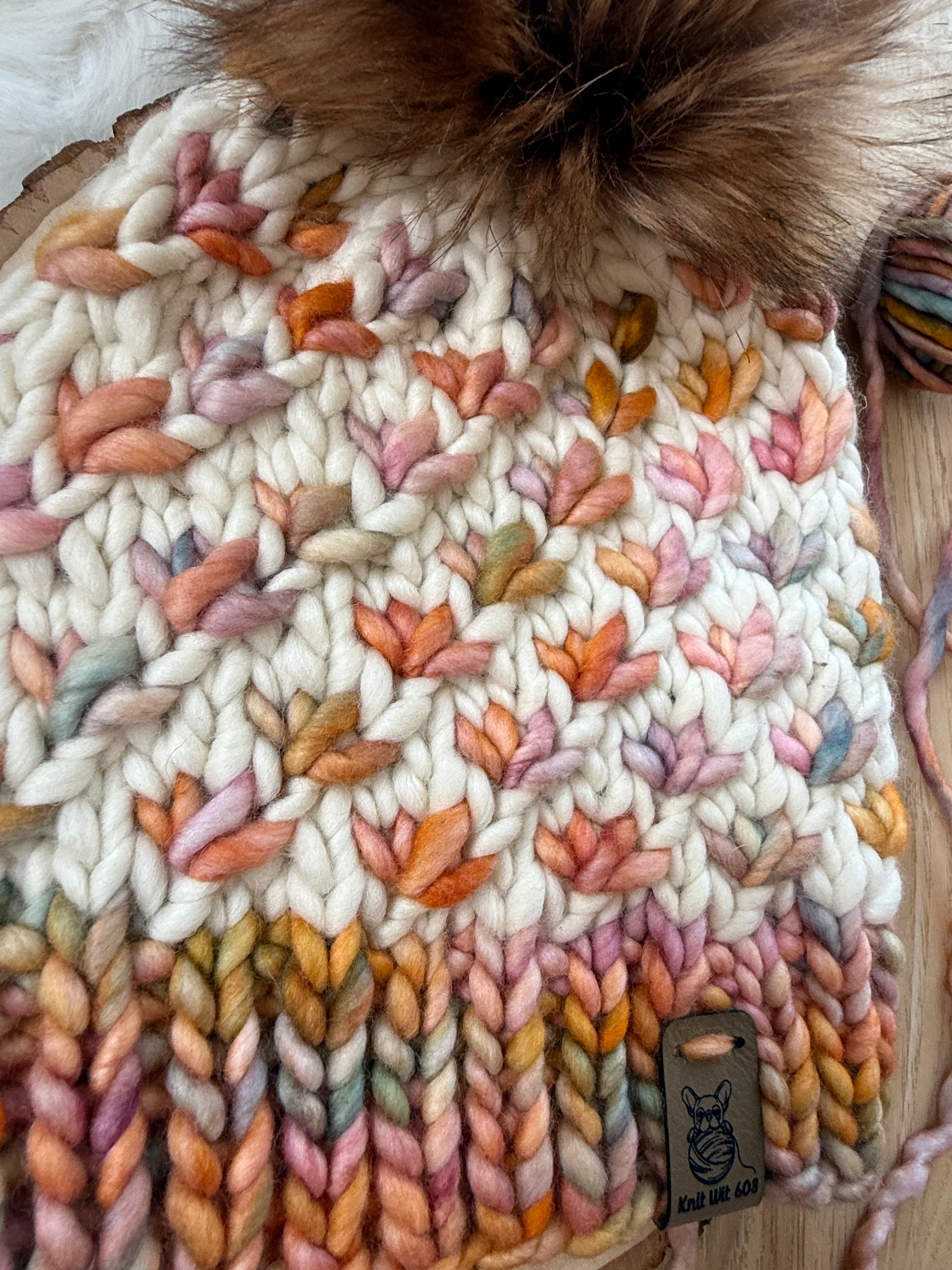 Merino wool knit hat - fall leaves