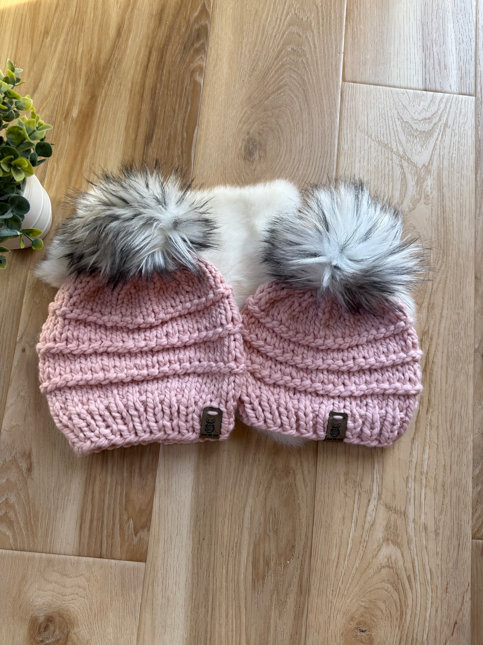 Mom and Me / Dad and Me Matching Knit Hats – Customizable Winter Beanie Set