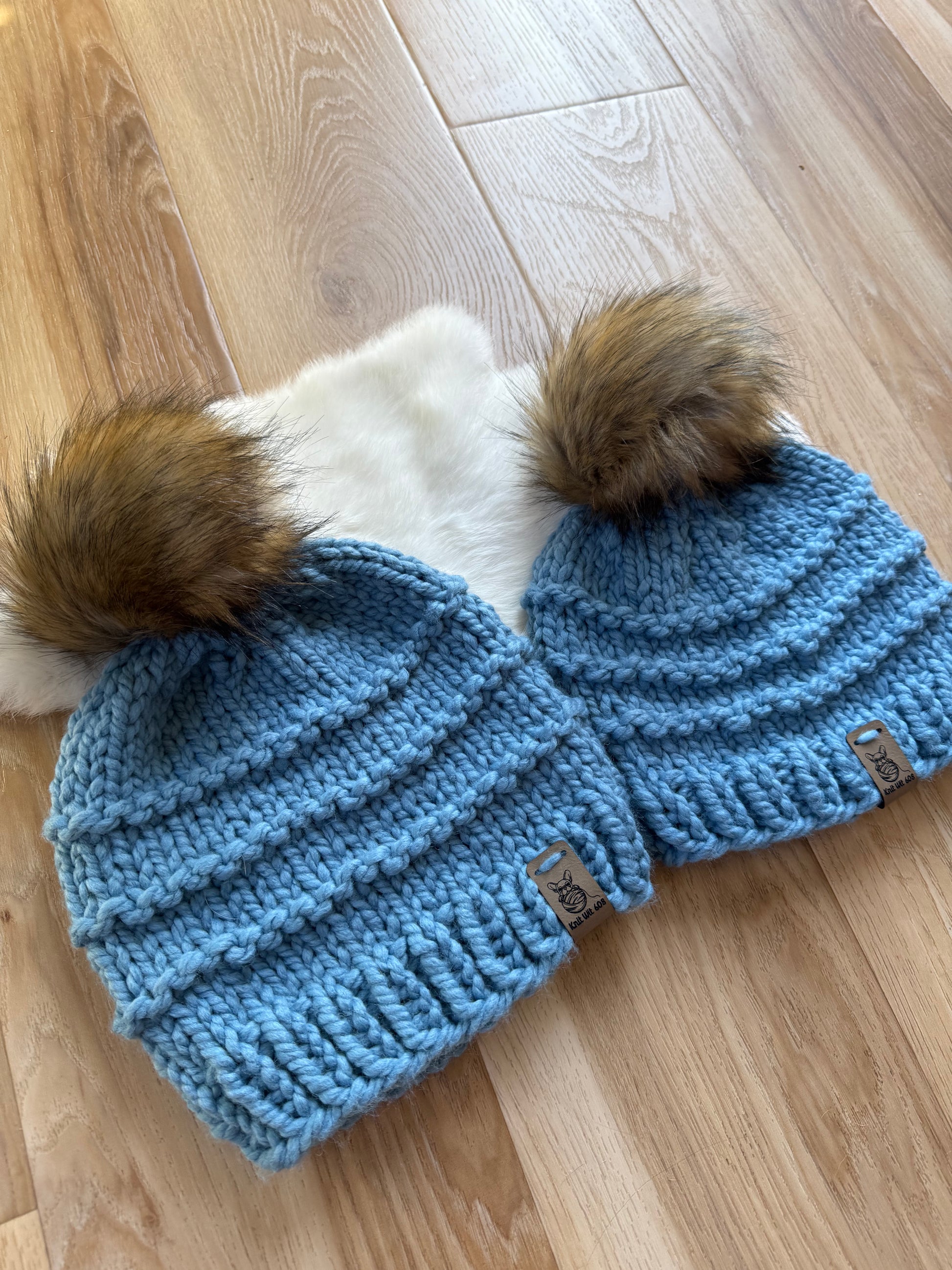 Mom and Me / Dad and Me Matching Knit Hats – Customizable Winter Beanie Set