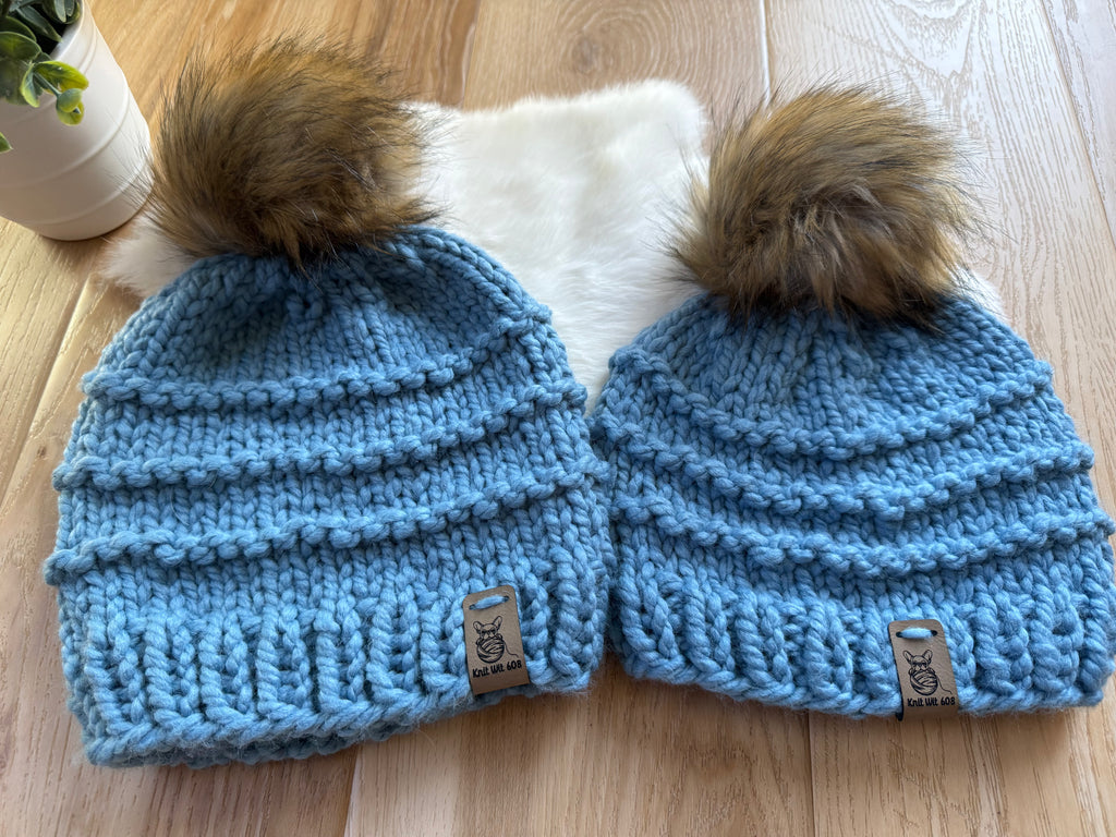 Mom and Me / Dad and Me Matching Knit Hats – Customizable Winter Beanie Set