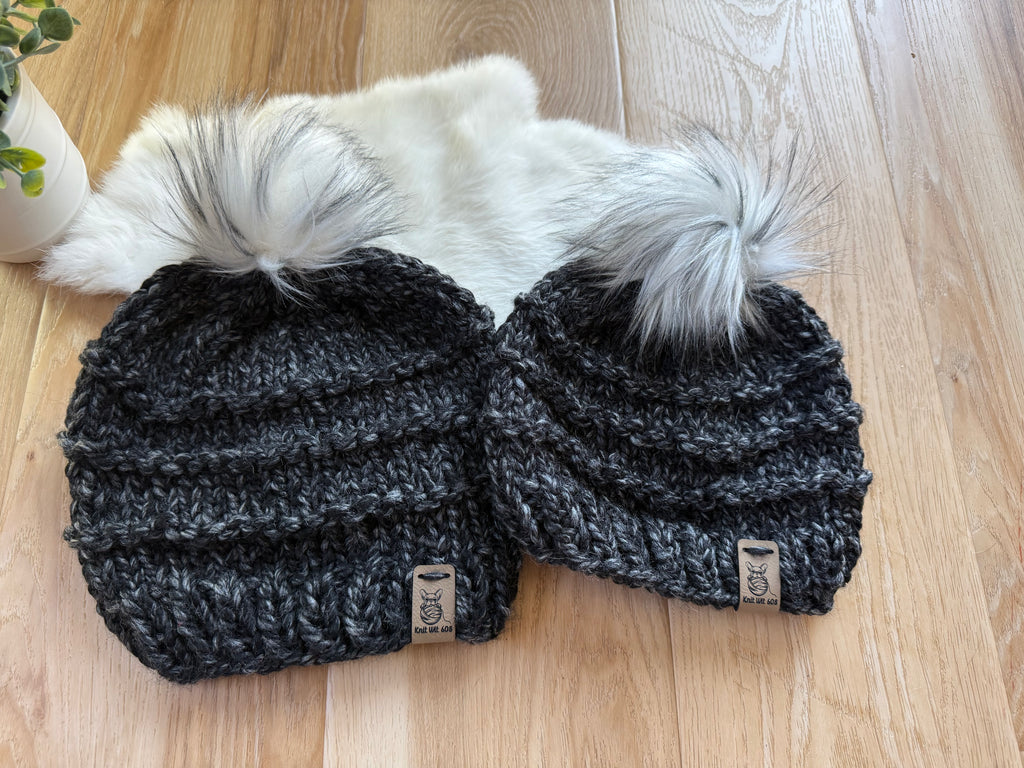 Mom and Me / Dad and Me Matching Knit Hats – Customizable Winter Beanie Set