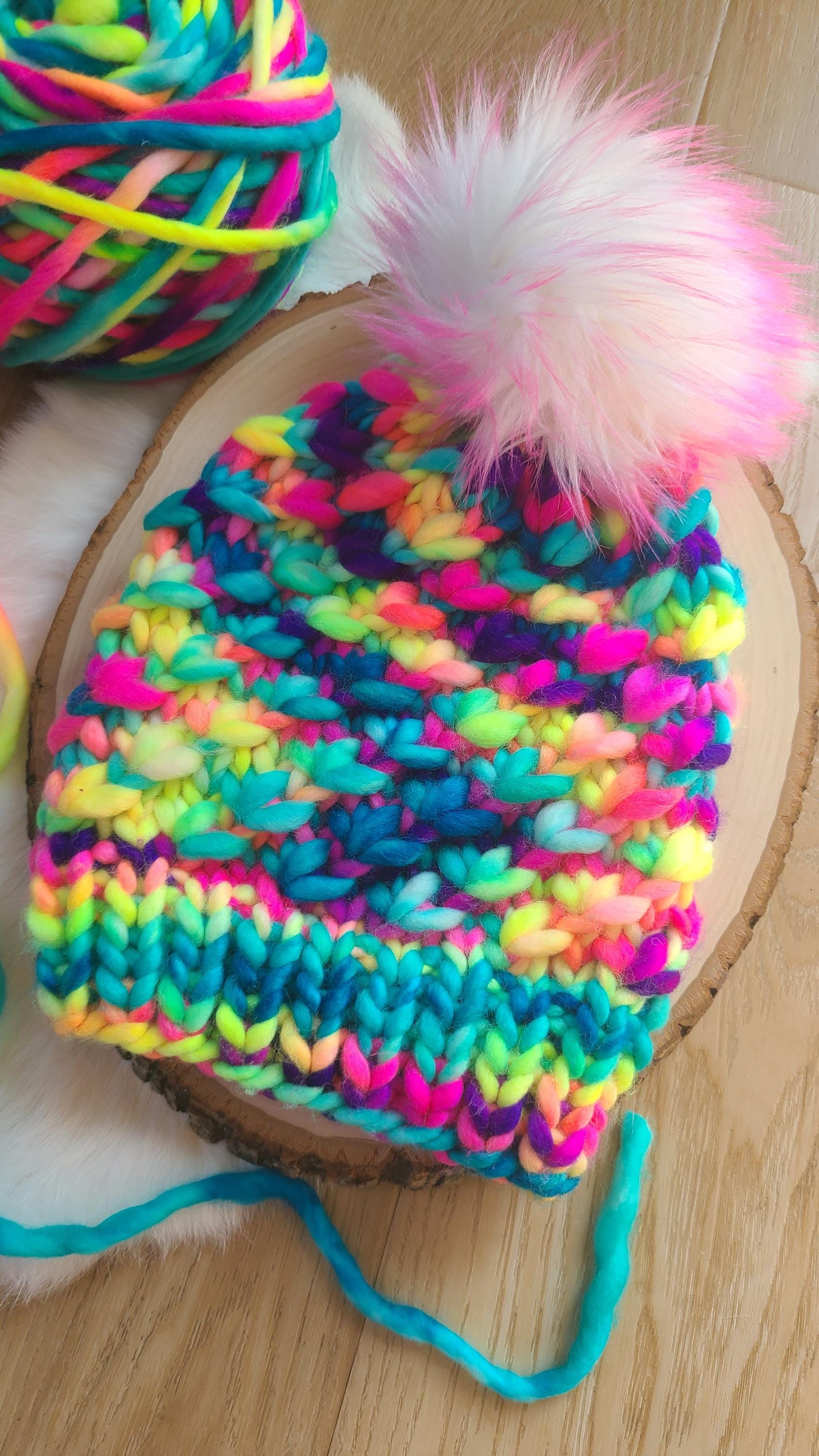 Rainbow neon Merino Wool hat