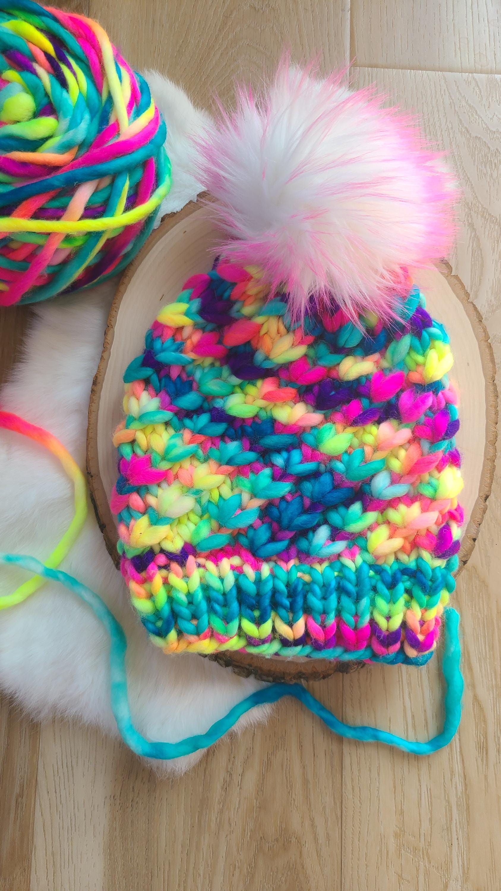 Rainbow neon Merino Wool hat