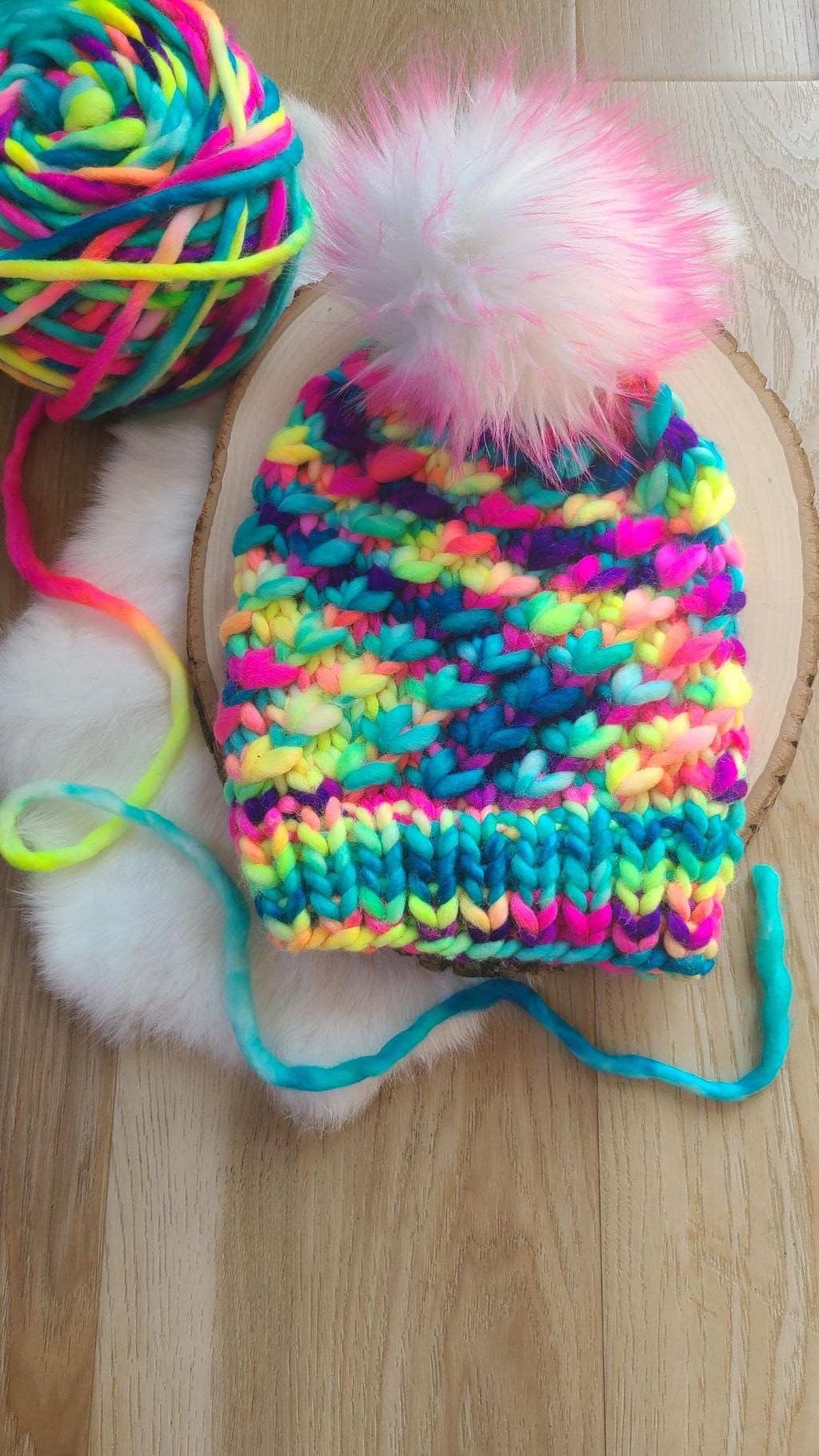 Rainbow neon Merino Wool hat