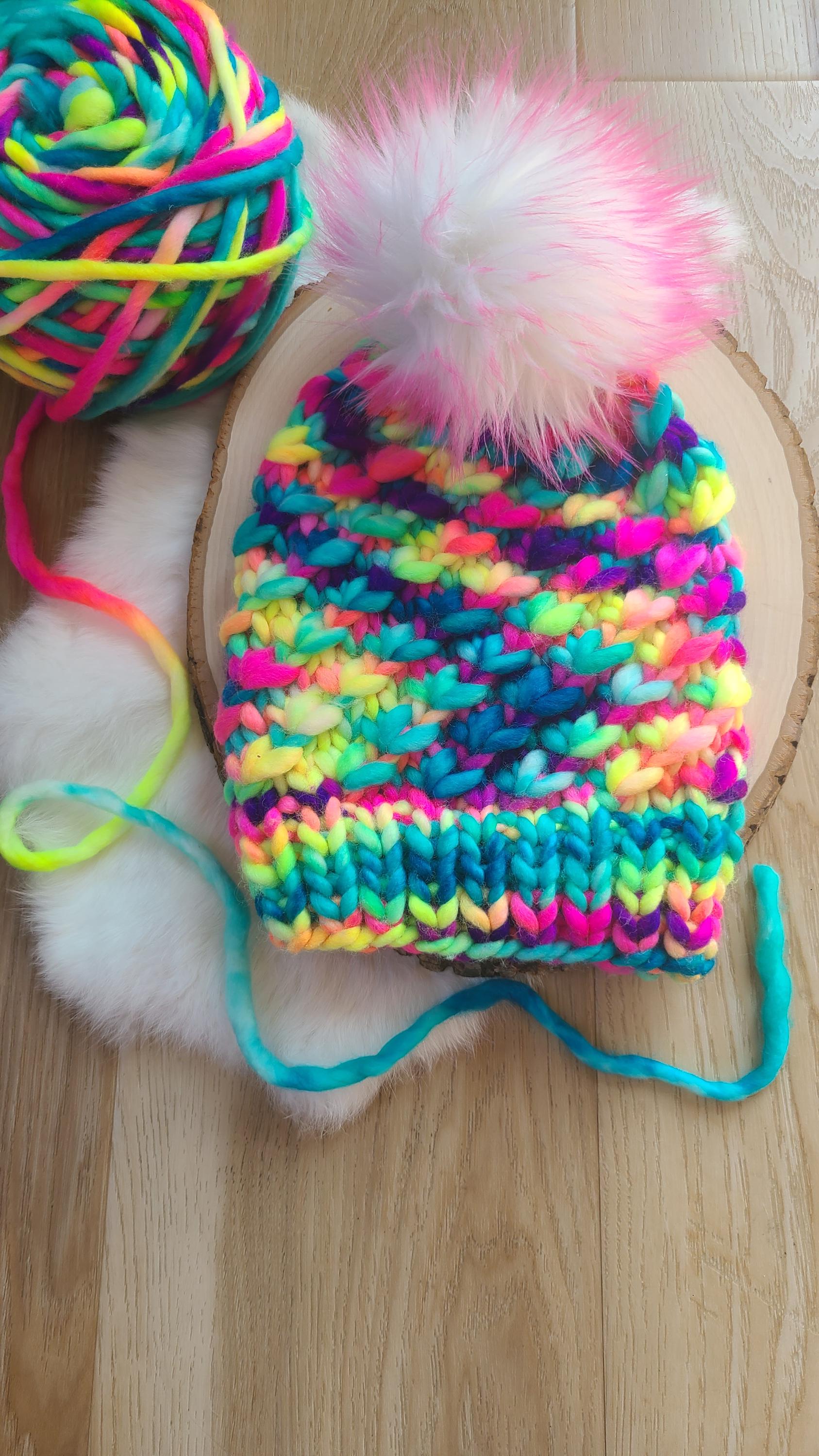 Rainbow neon Merino Wool hat