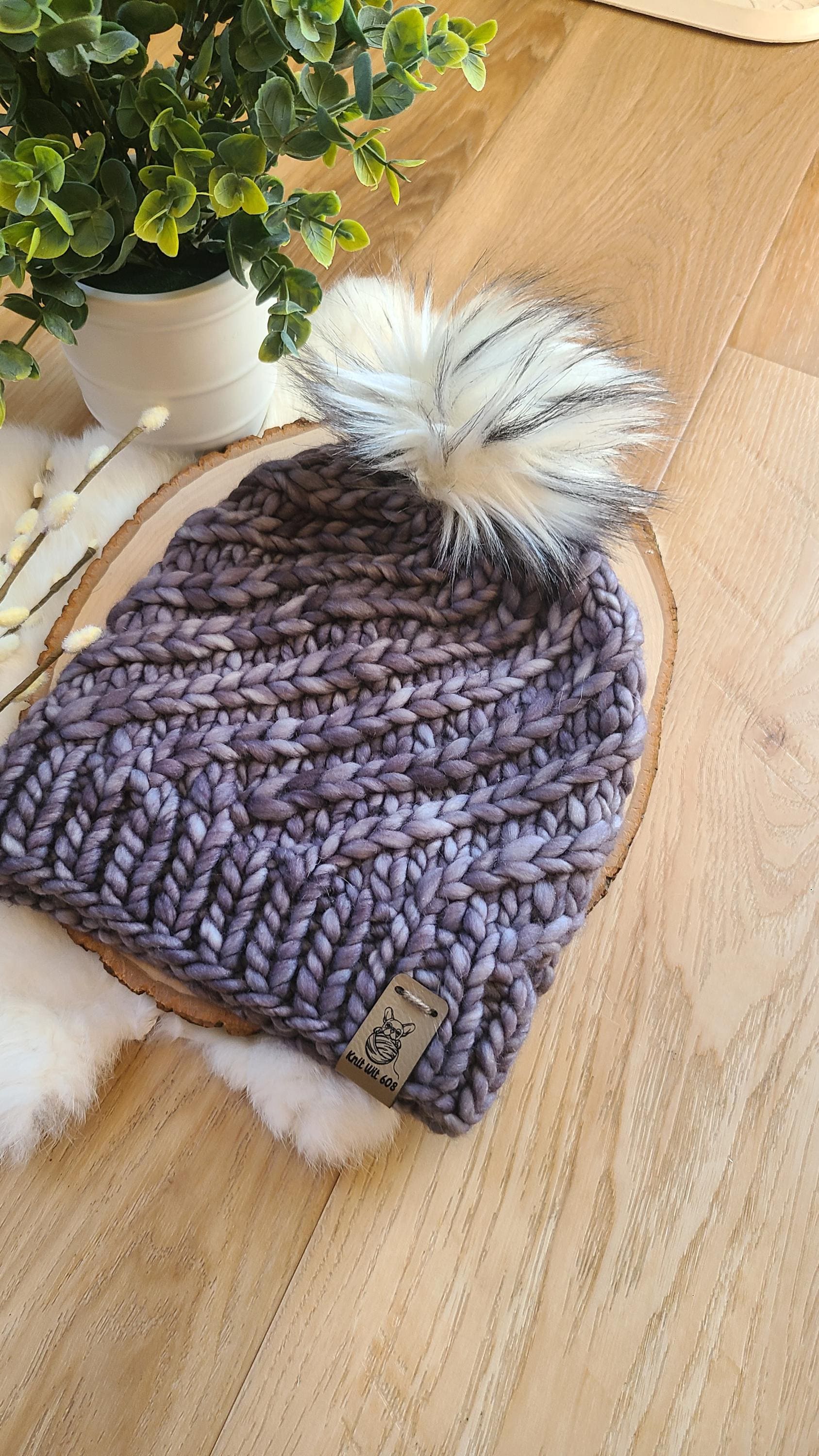 Grey Merino wool swirl winter hat
