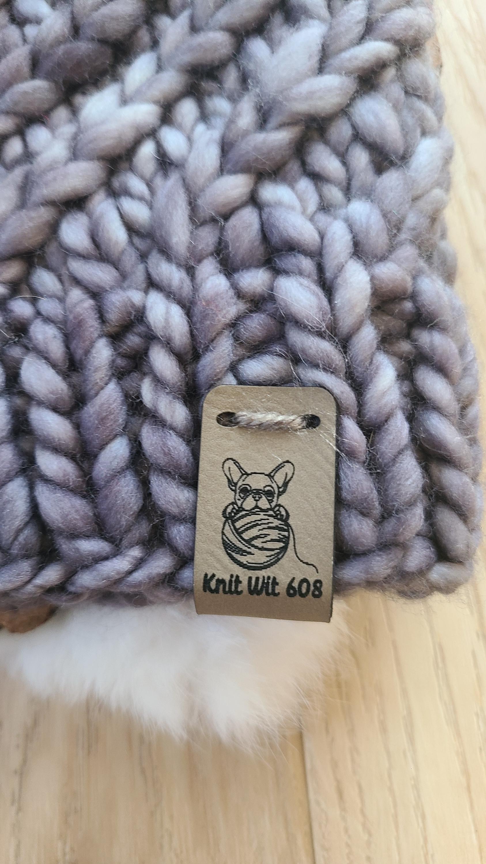 Grey Merino wool swirl winter hat