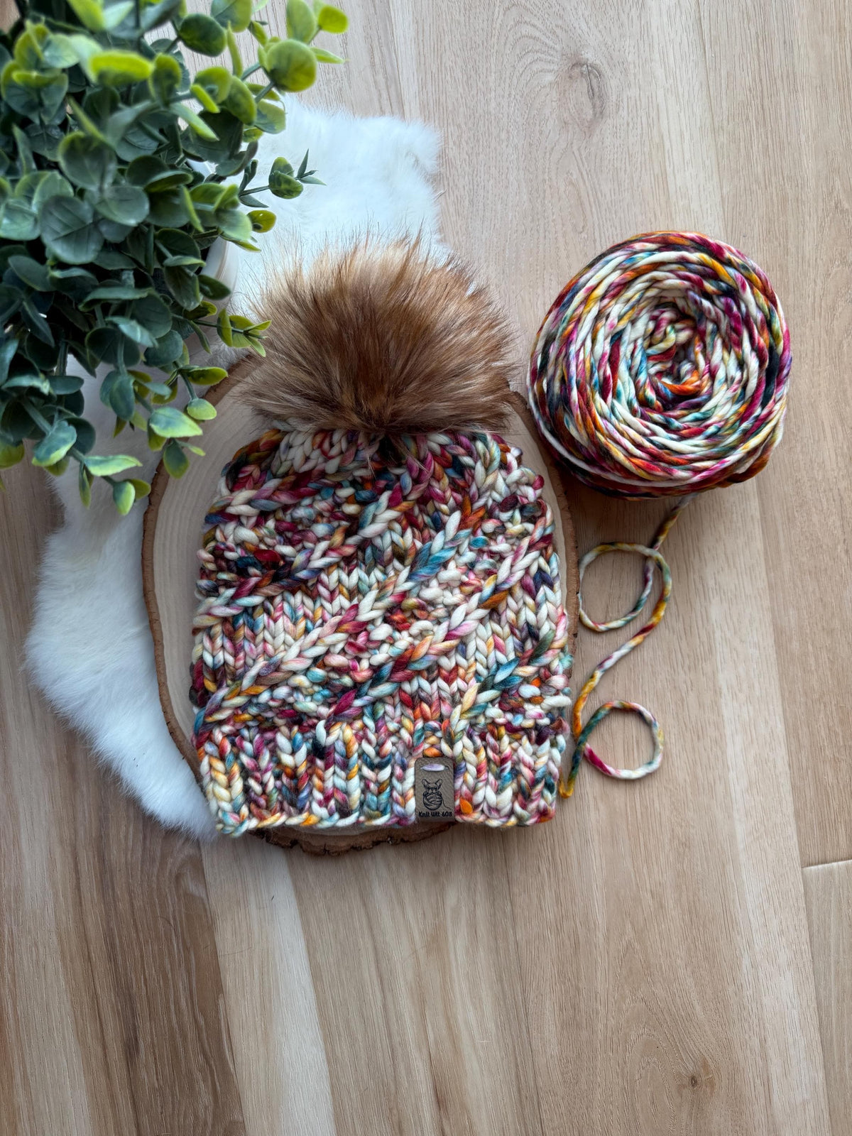 Handmade Wool Cream Knit Beanie with Colorful Motif Custom Hand Embroidered Beanie – BeeZee main image 2