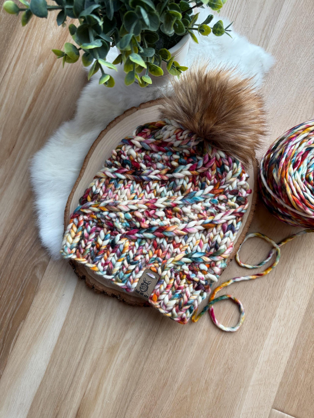 Merino wool multi color swirl hat