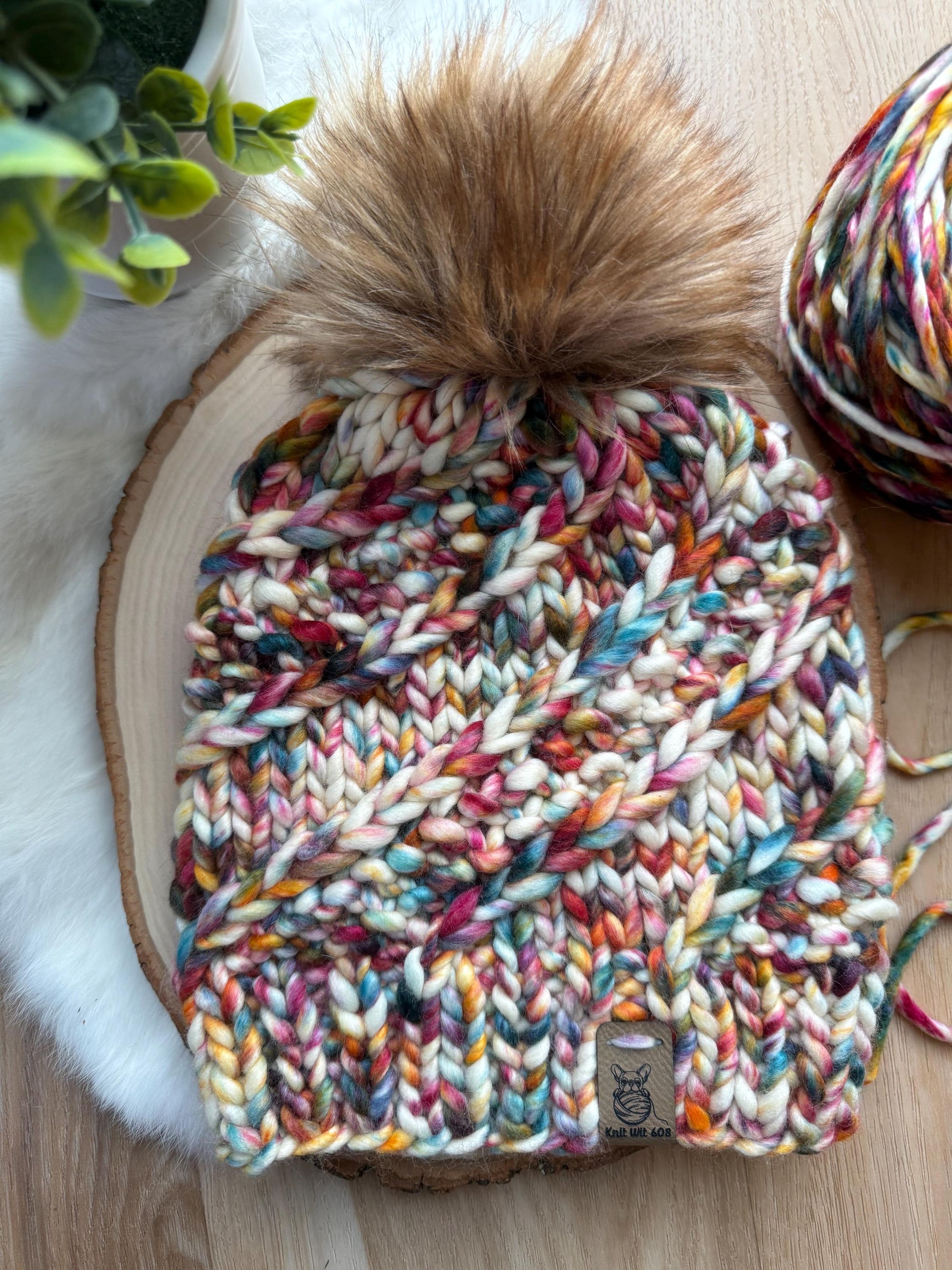 Merino wool multi color swirl hat