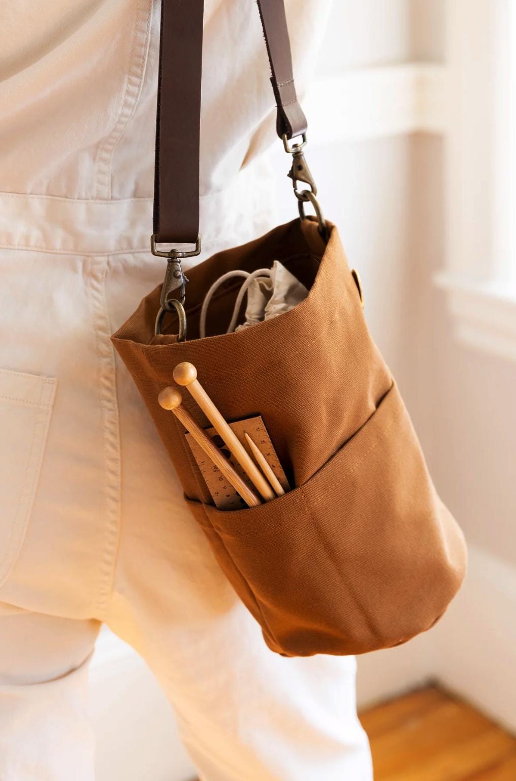 Project tote, knitting bag, knitting organizer crochet bag, craft tote bucket bag