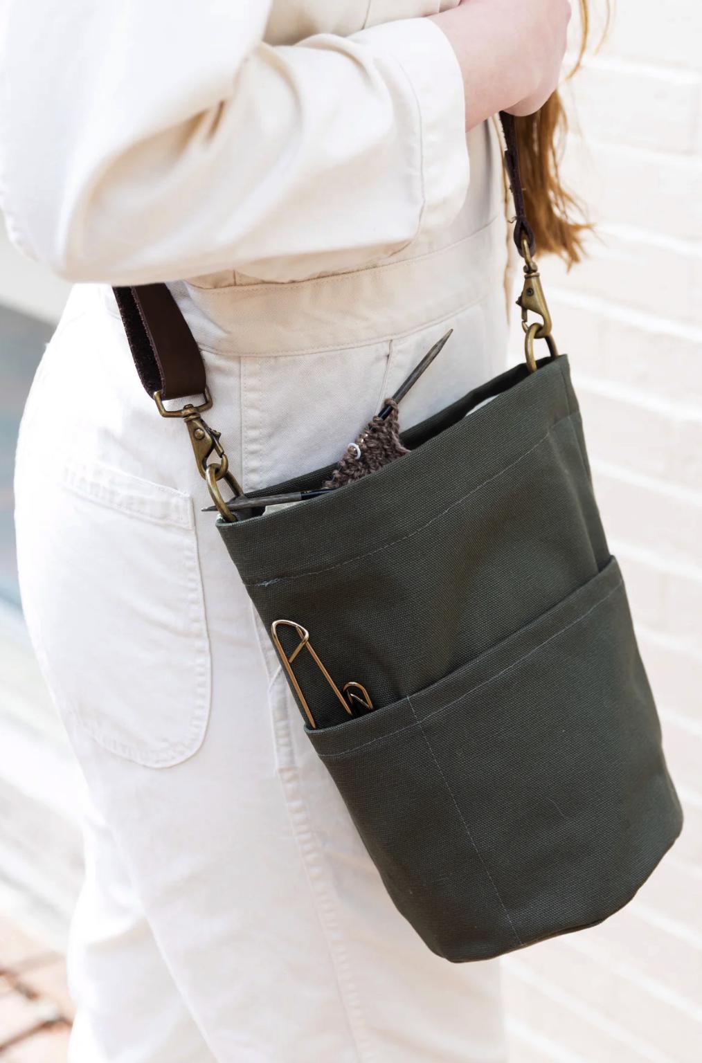 Project tote, knitting bag, knitting organizer crochet bag, craft tote bucket bag