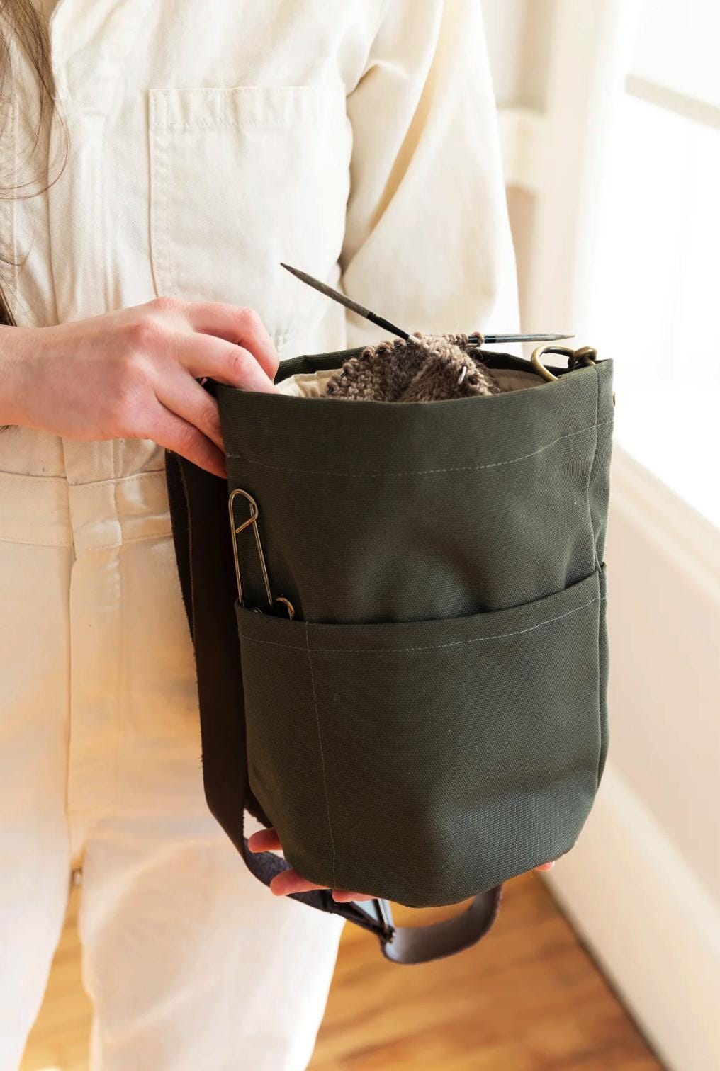 Project tote, knitting bag, knitting organizer crochet bag, craft tote bucket bag