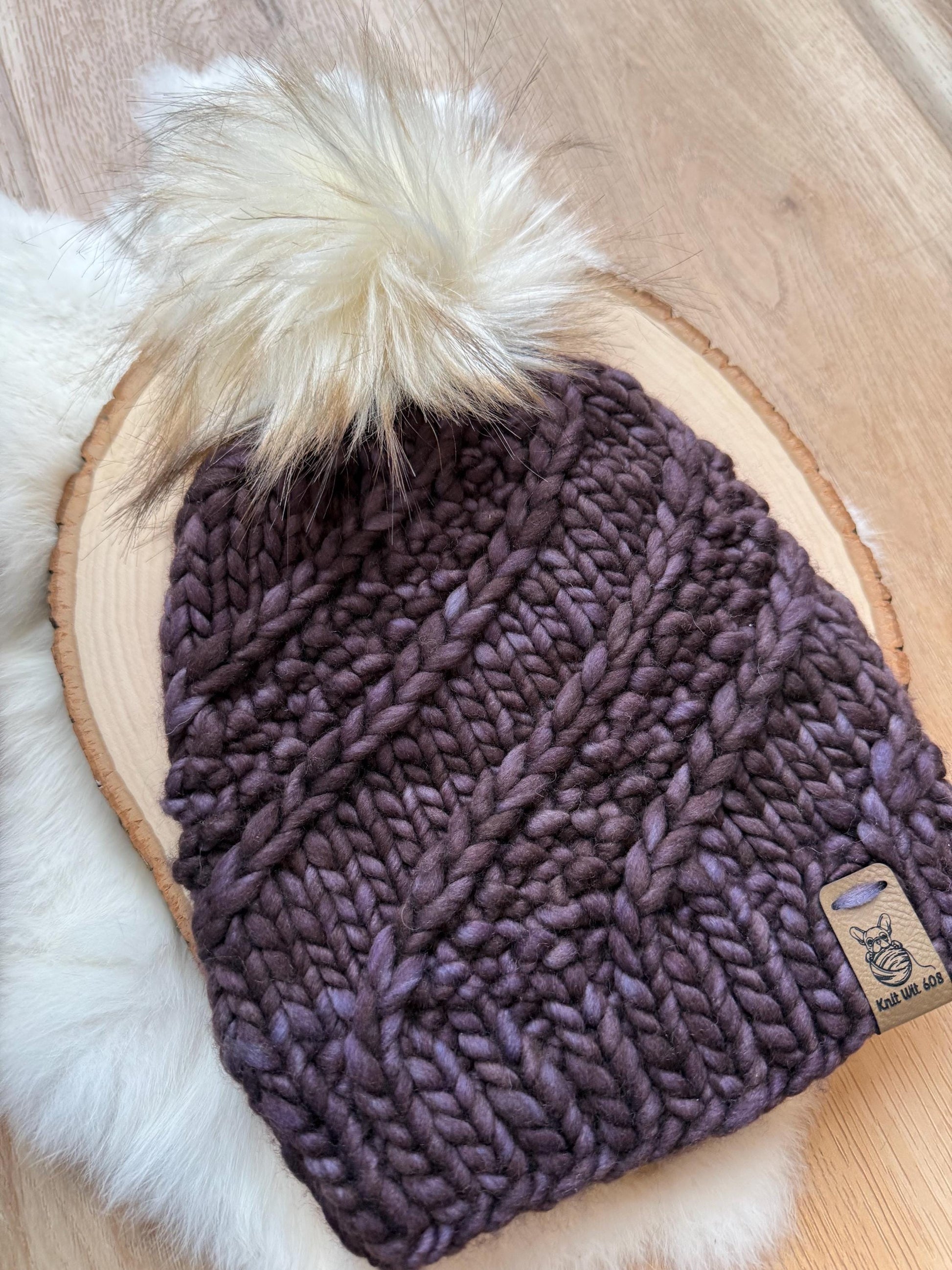 Merino Wool winter hat purple warm beanie