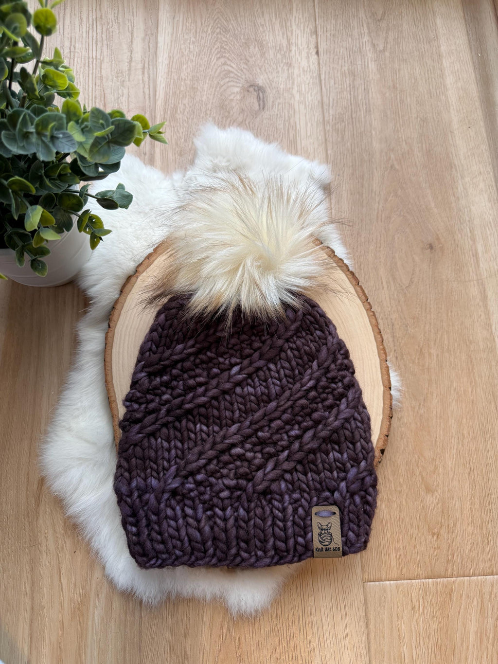 Merino Wool winter hat purple warm beanie