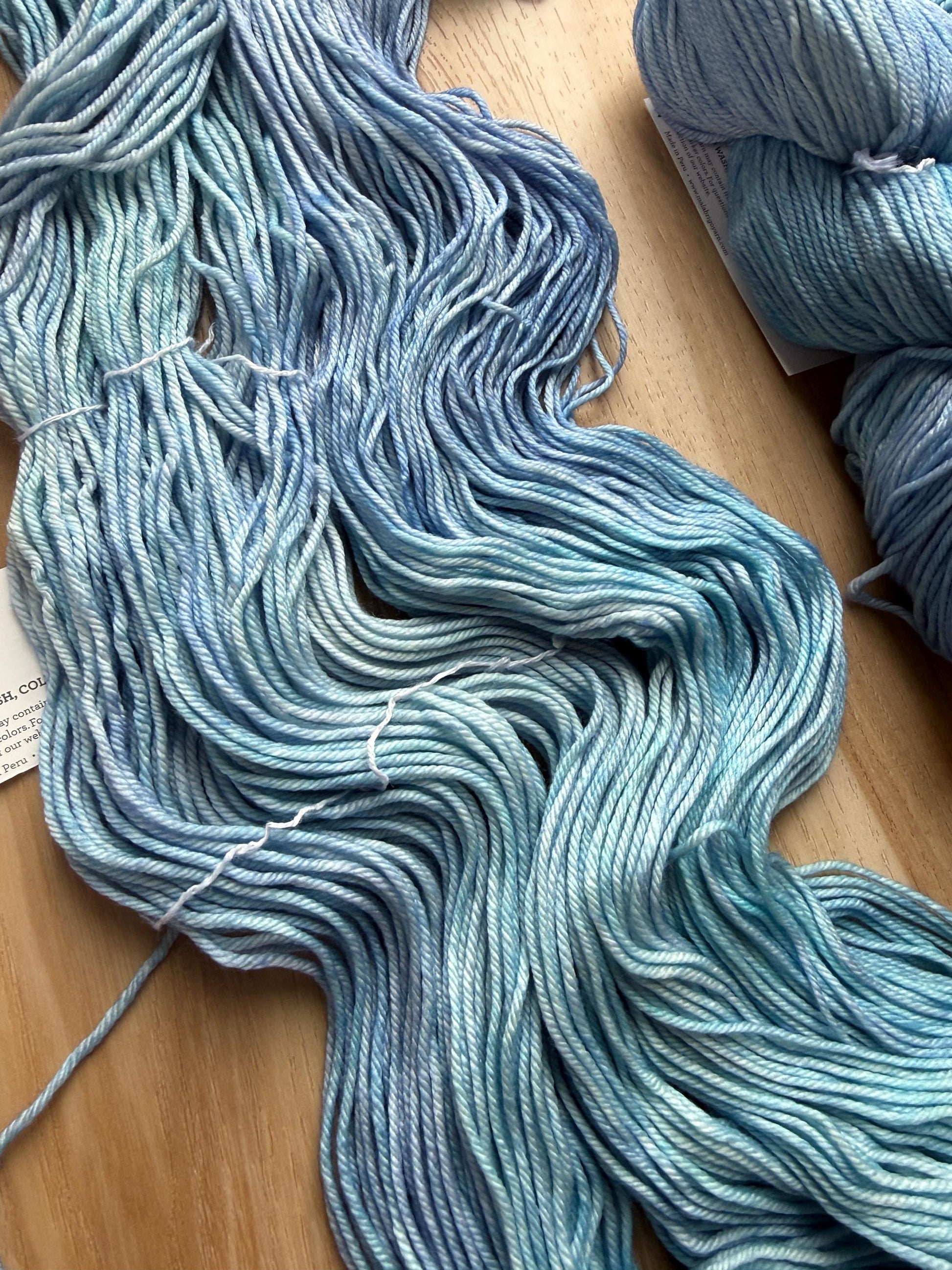 Worsted hand dyed wool Malabrigo Rios Aquamarine, worsted merino wool blue yarn