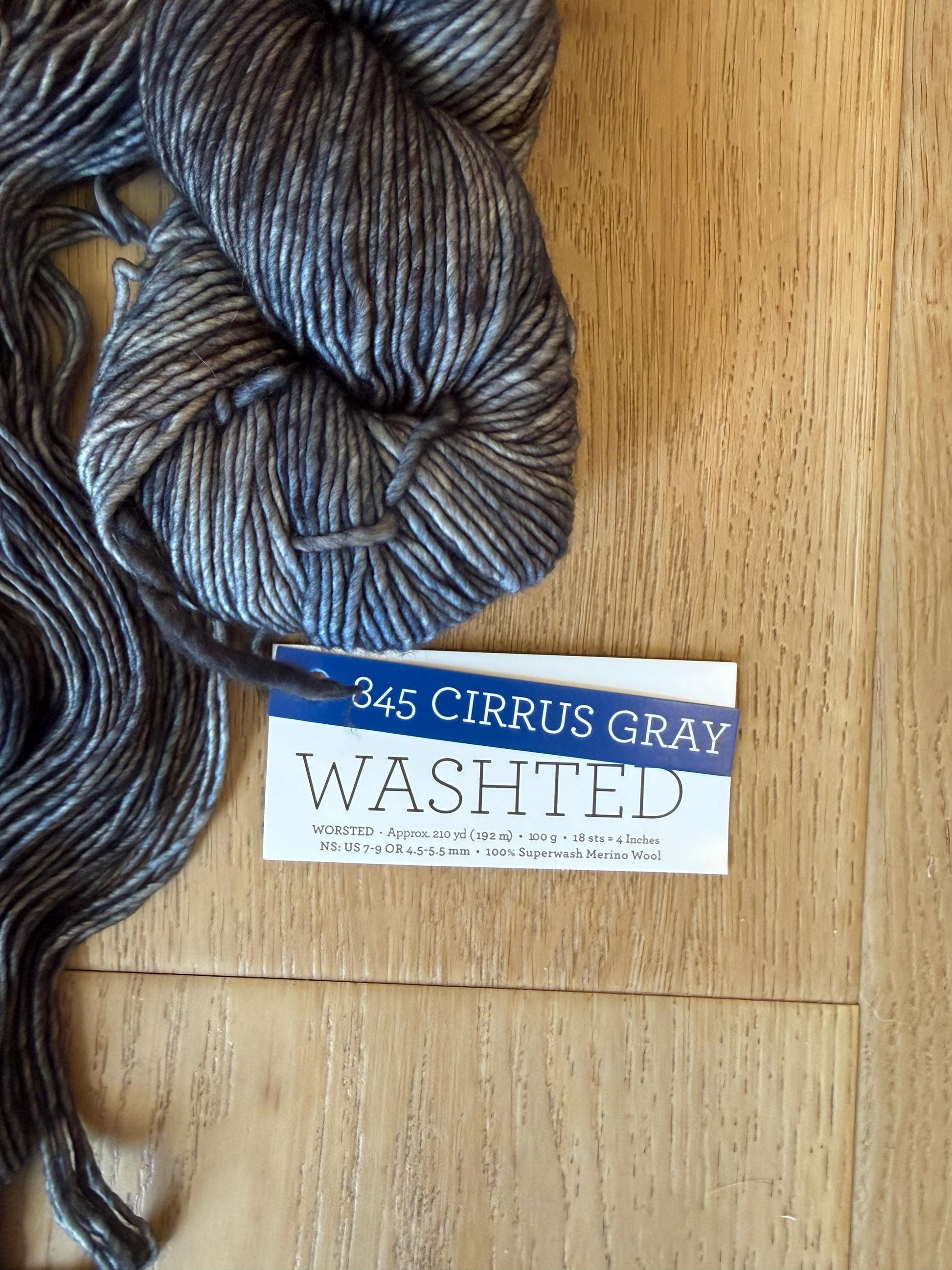 Malabrigo Washted Grey Yarn – Worsted Weight Superwash Merino Wool, Hand Dyed Soft Yarn, Knitting Yarn, Cirrus Grey