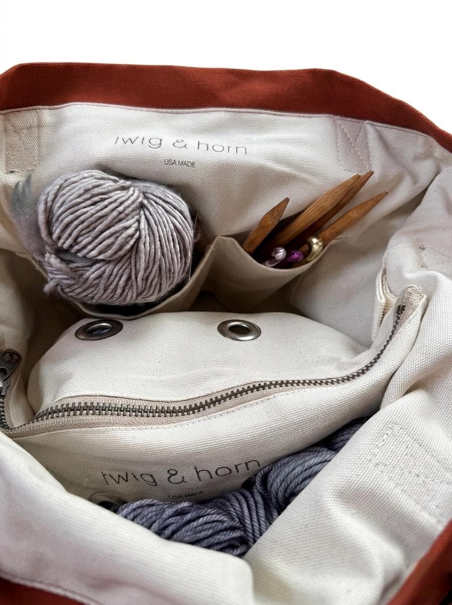 Knitting Project bag with pockets