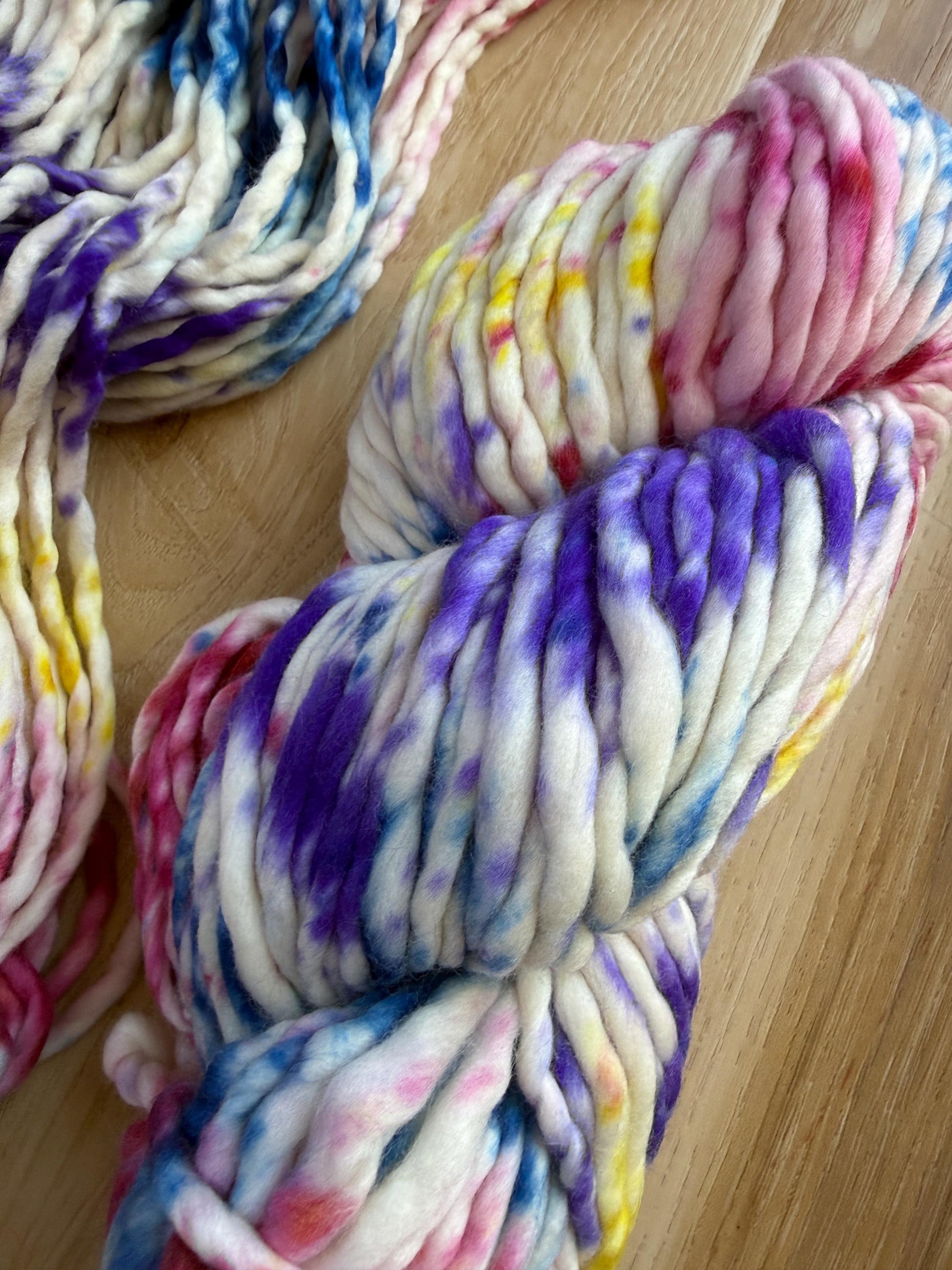 Malabrigo Rasta Unicorn bark merino wool yarn, multicolored super bulky wool yarn