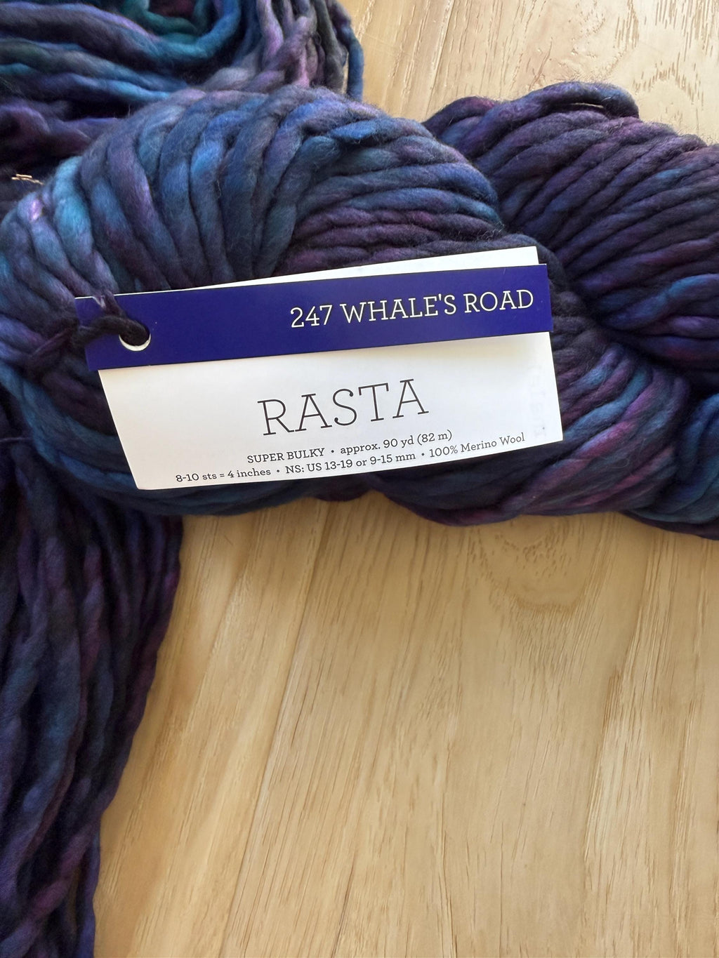 Malabrigo Rasta Whales Road Merino wool super bulky yarn, blue and purple wool yarn