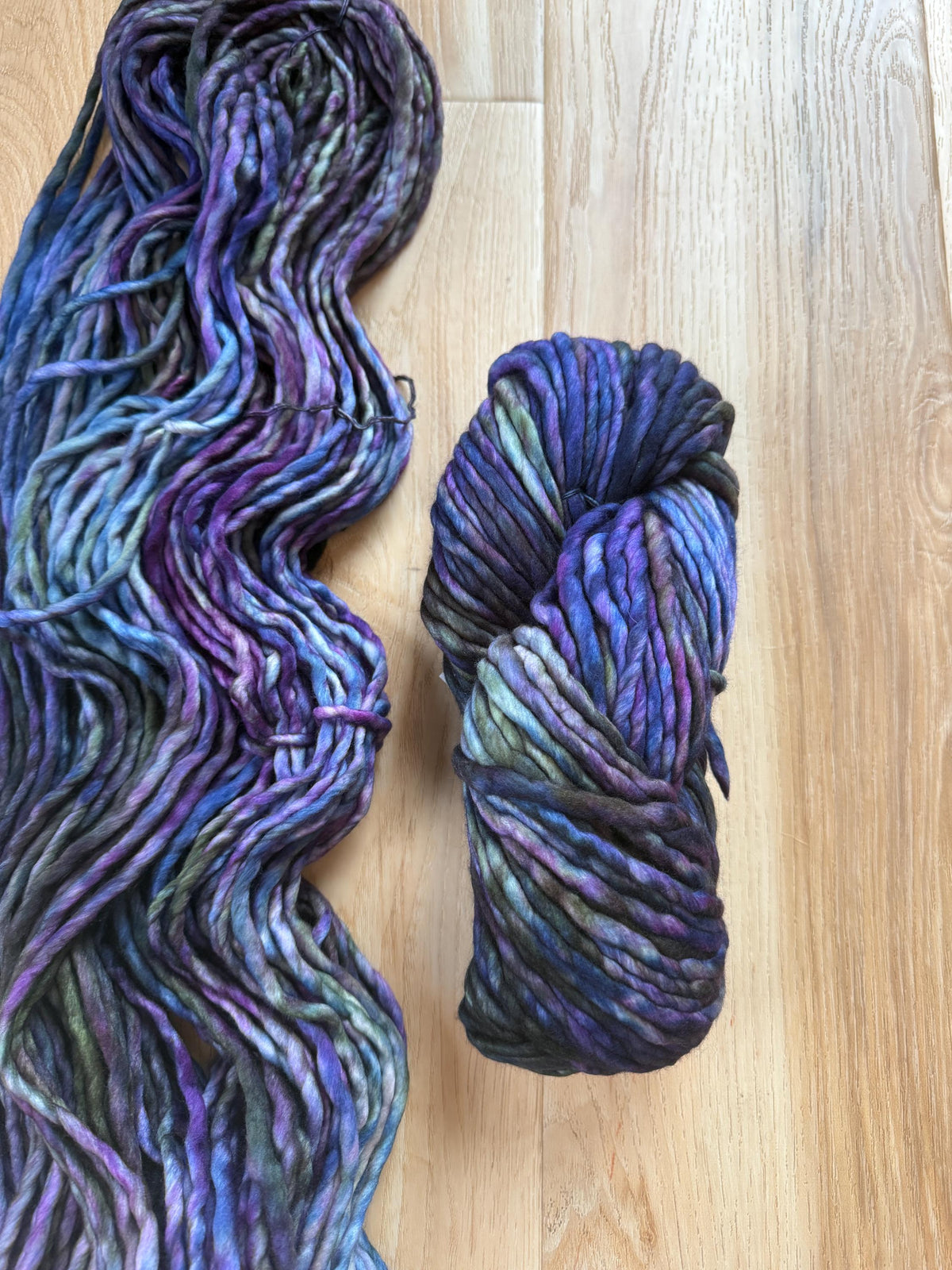 Malabrigo Rasta Zarzamora Merino wool super bulky yarn, purple and black yarn