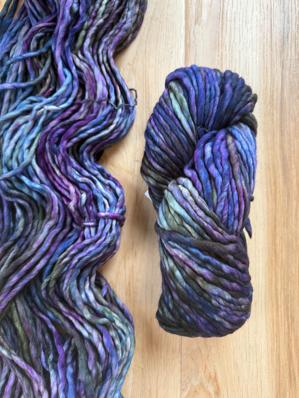 Malabrigo Rasta Zarzamora Merino wool super bulky yarn, purple and black yarn