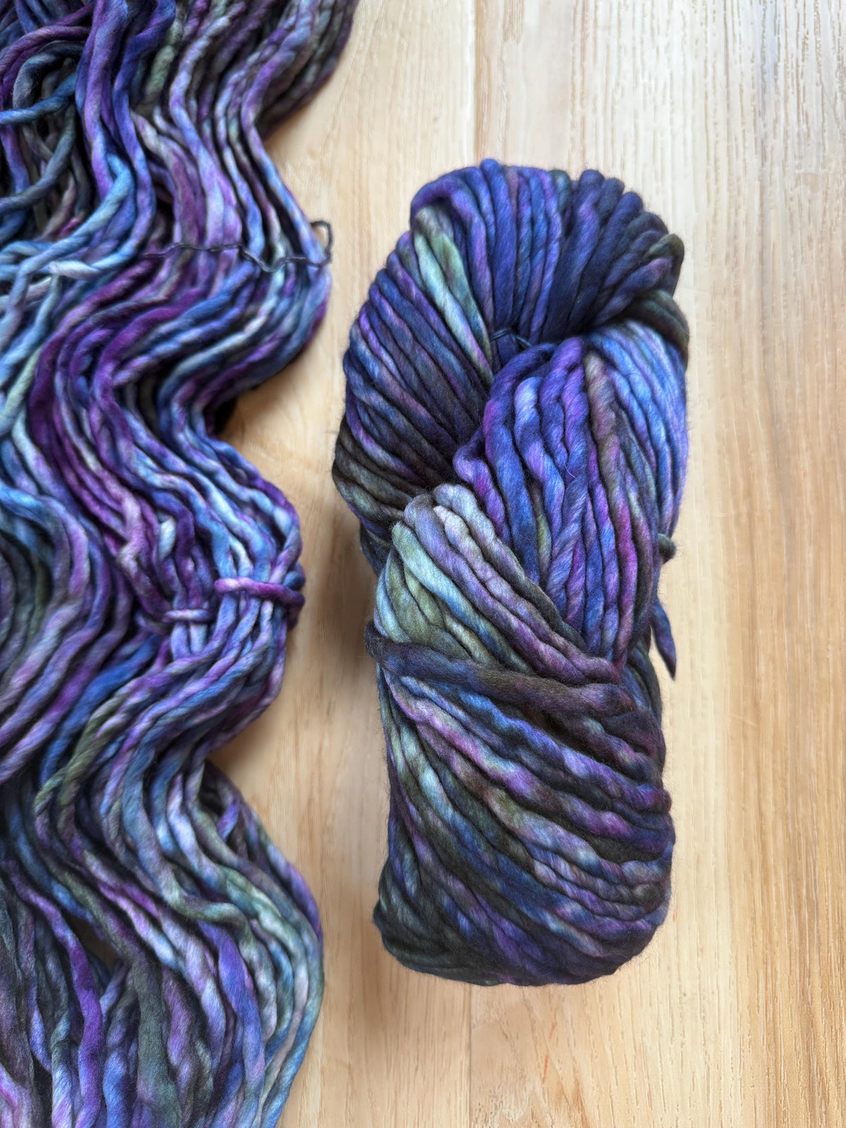 Malabrigo Rasta Zarzamora Merino wool super bulky yarn, purple and black yarn