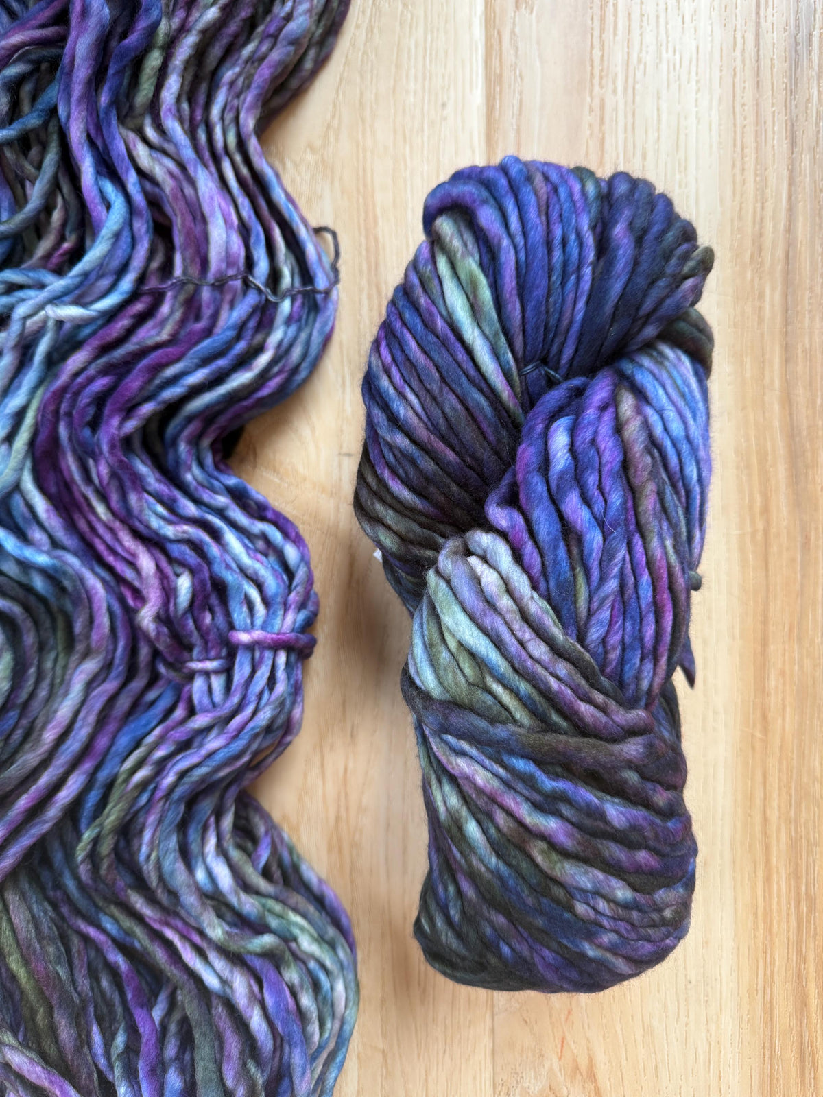 Malabrigo Rasta Zarzamora Merino wool super bulky yarn, purple and black yarn