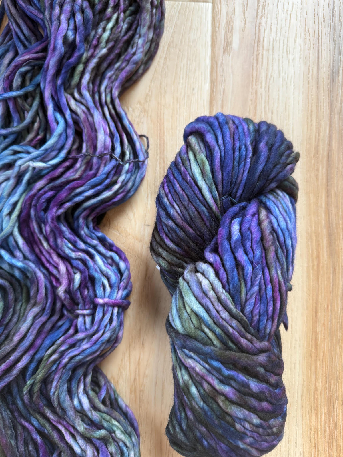 Malabrigo Rasta Zarzamora Merino wool super bulky yarn, purple and black yarn