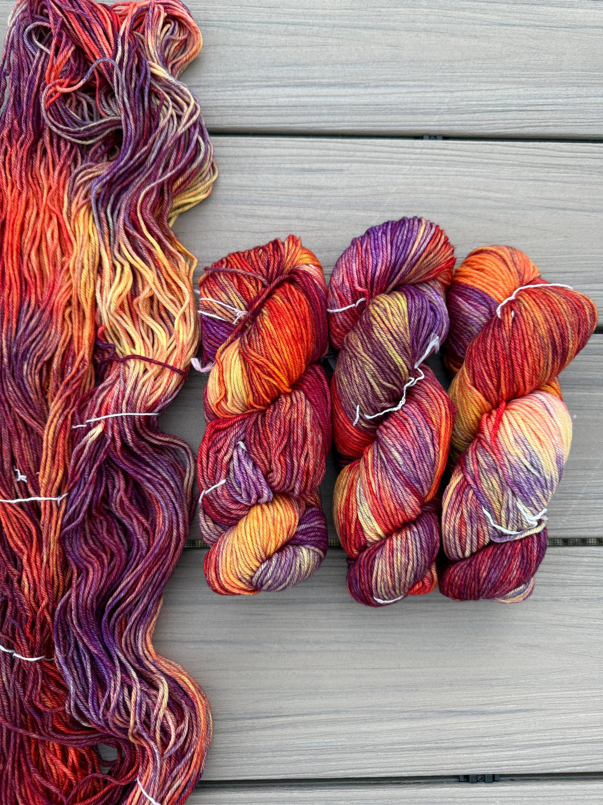 Malabrigo Rios Archangel wool yarn hand dyed superwash merino wool yarn (worsted yarn), orange yellow purple yarn