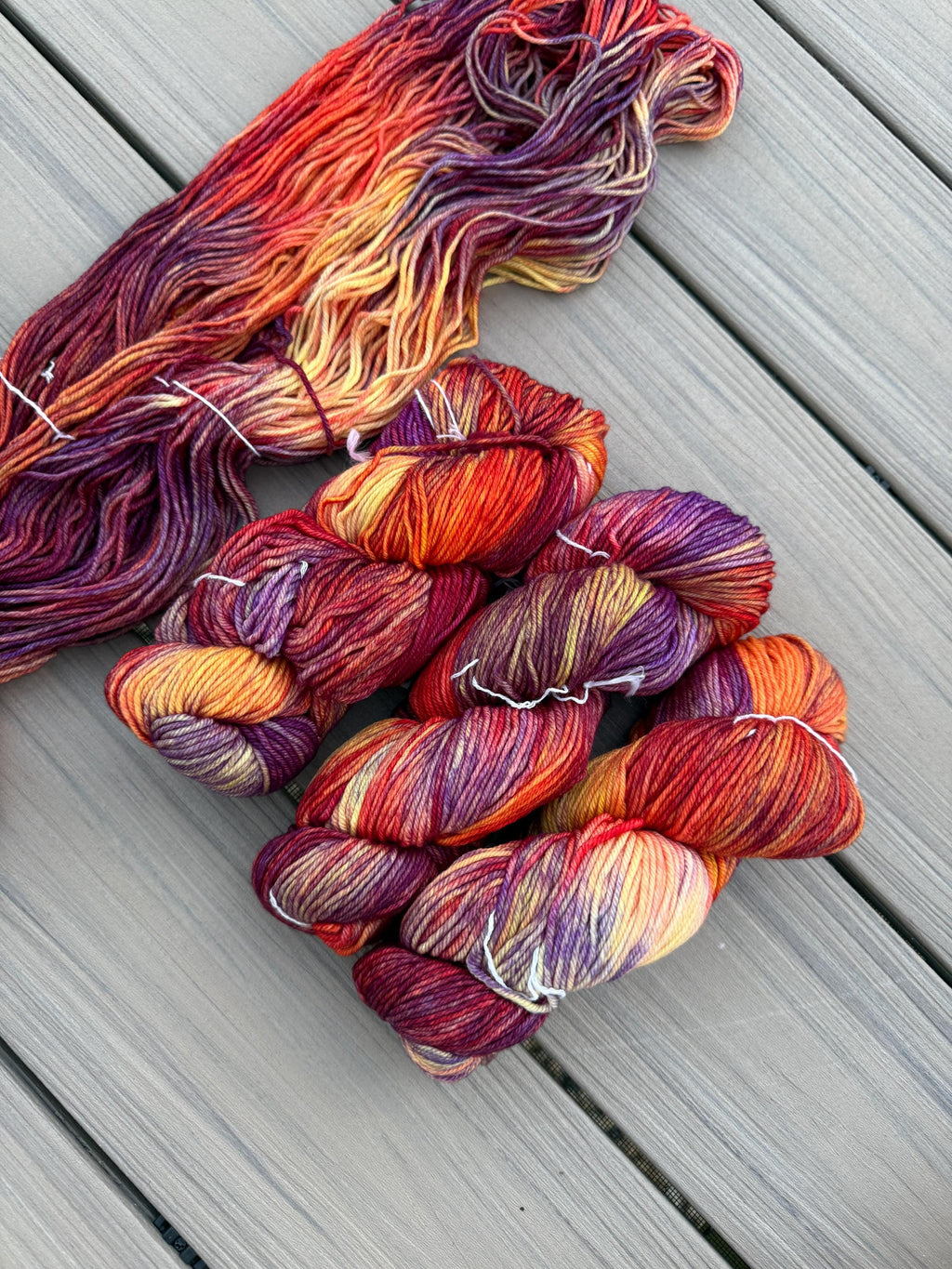 Malabrigo Rios Archangel wool yarn hand dyed superwash merino wool yarn (worsted yarn), orange yellow purple yarn