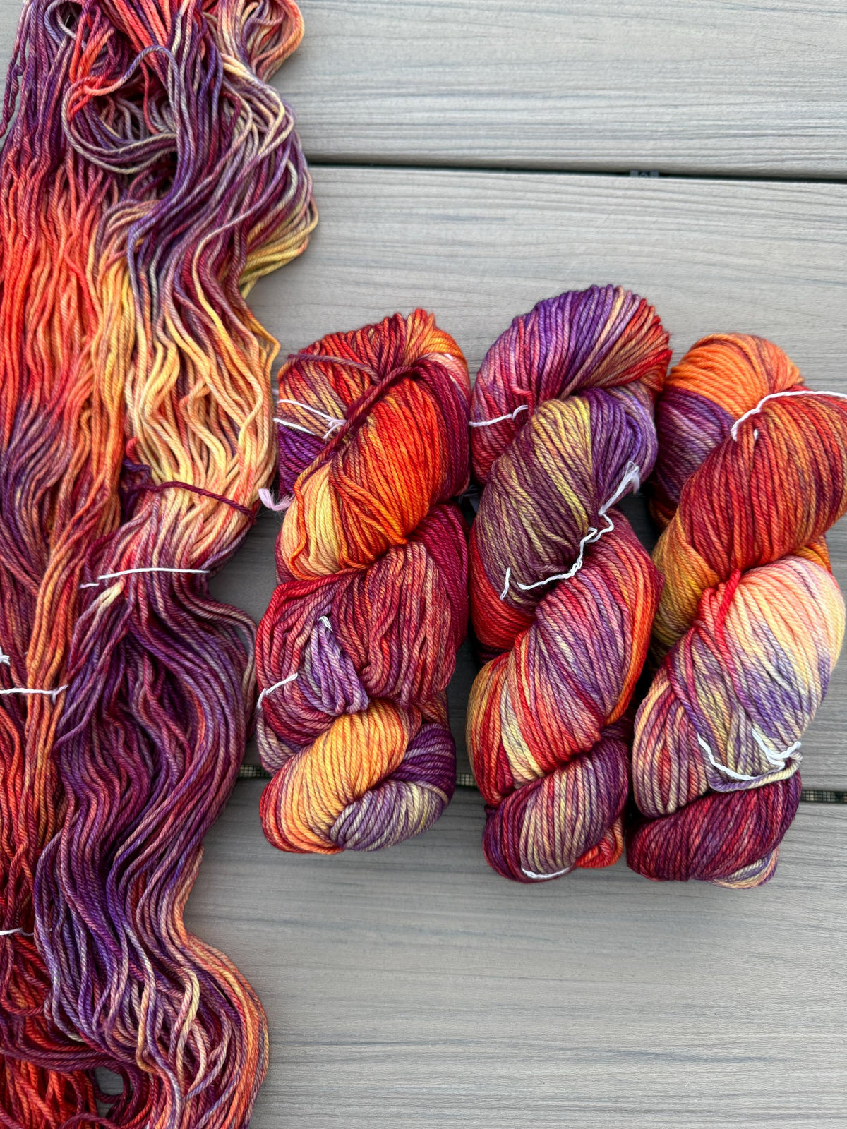 Malabrigo Rios Archangel wool yarn hand dyed superwash merino wool yarn (worsted yarn), orange yellow purple yarn
