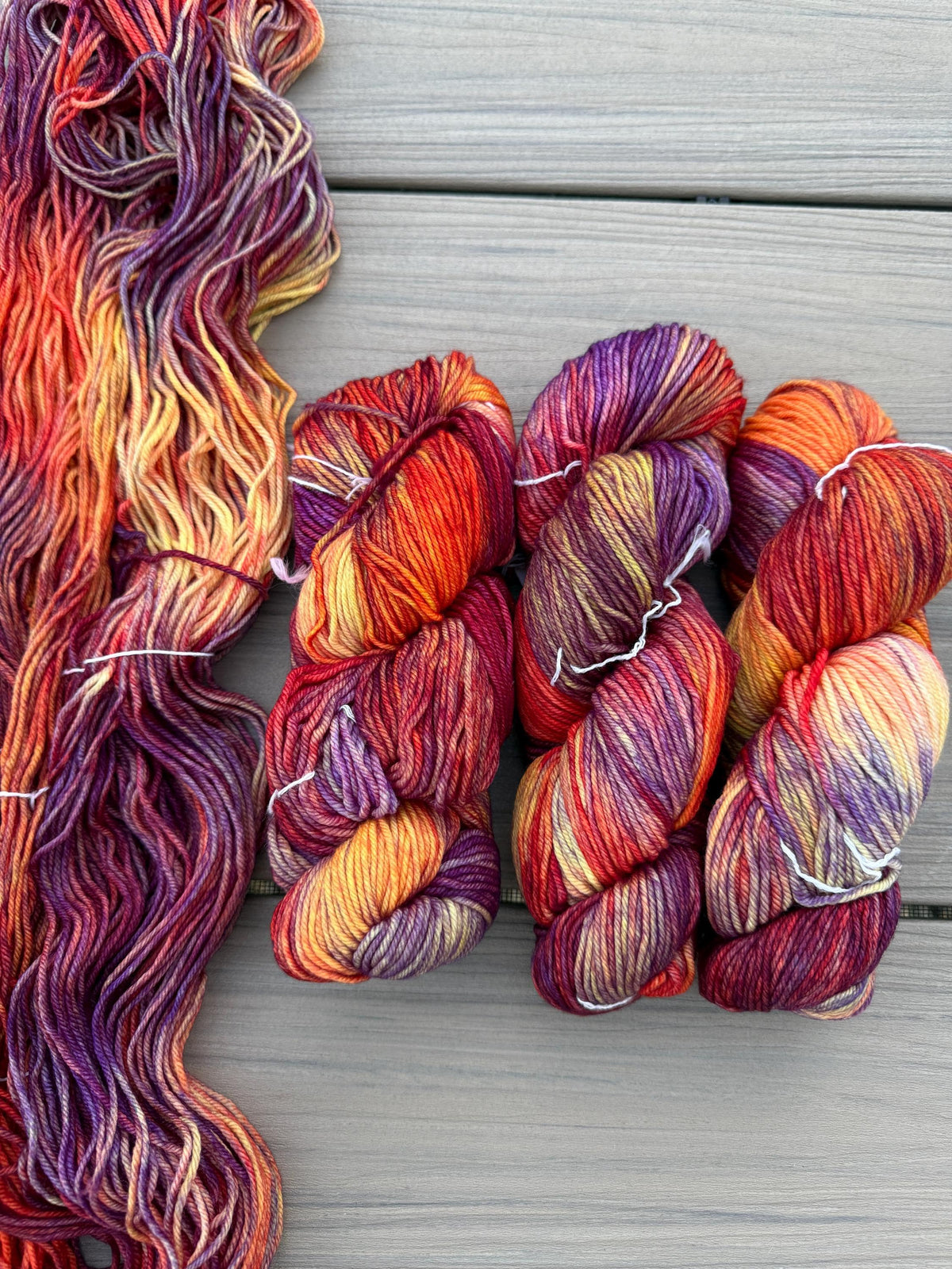 Malabrigo Rios Archangel wool yarn hand dyed superwash merino wool yarn (worsted yarn), orange yellow purple yarn