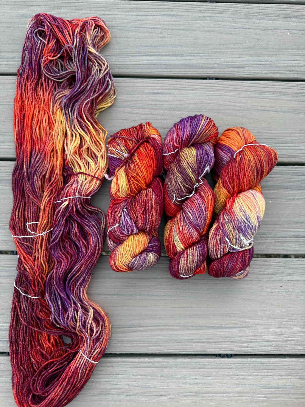 Malabrigo Rios Archangel wool yarn hand dyed superwash merino wool yarn (worsted yarn), orange yellow purple yarn