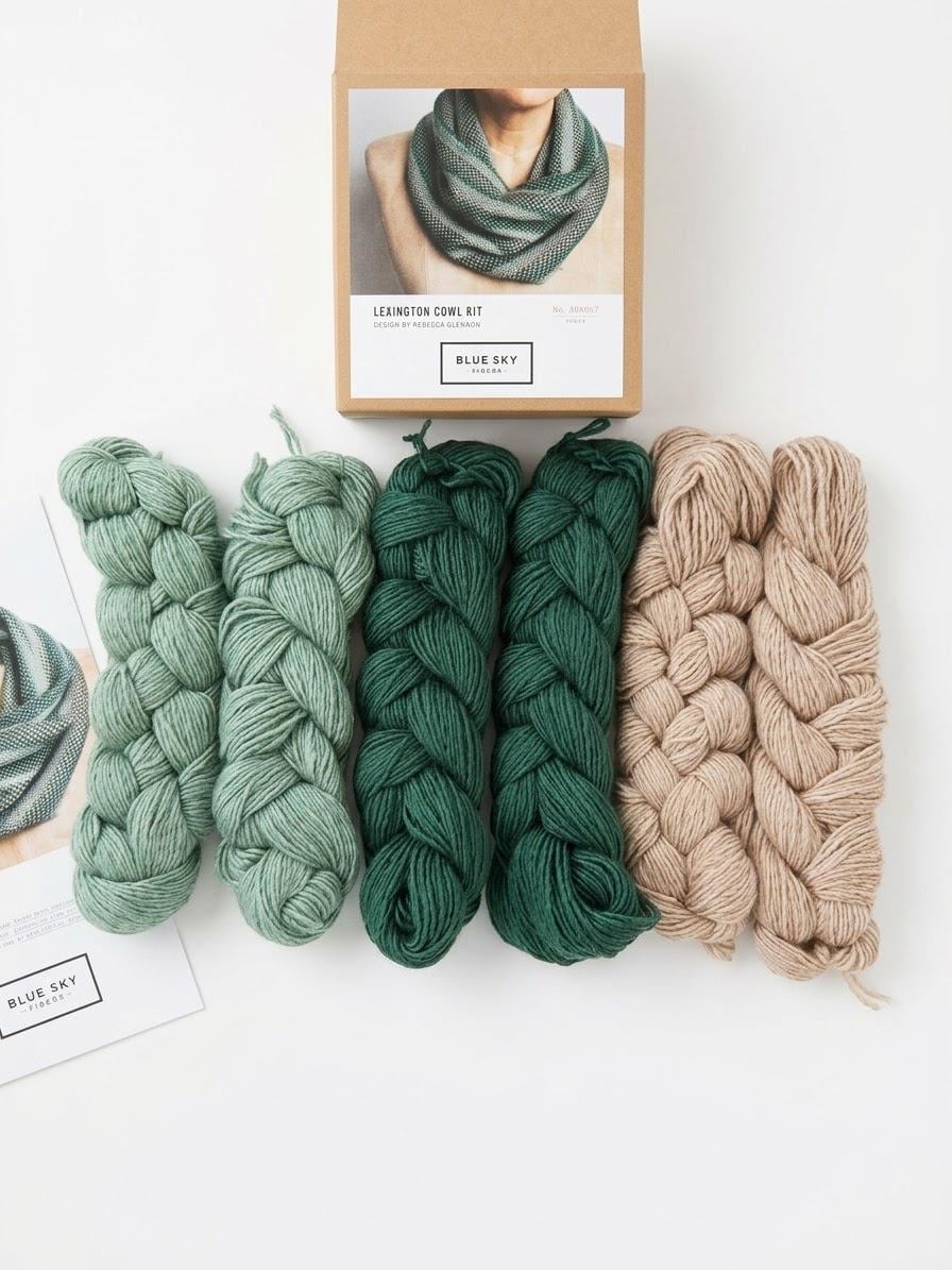 Knitting Kit - Lexington Cowl crochet kit with pattern and yarn, Blue sky fibers, alpaca silk yarn