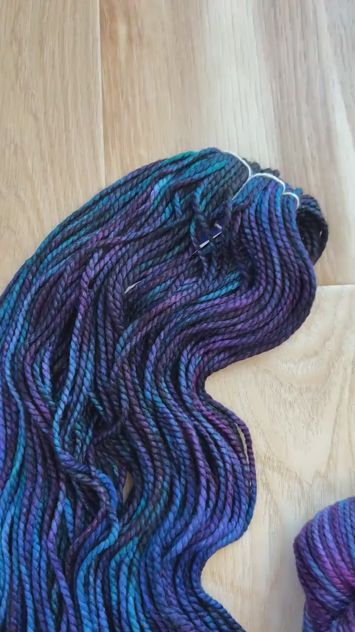 Malabrigo Vientos Whales Road, blue and purple yarn– Bulky Weight Superwash Merino Wool, Hand Dyed Chunky Yarn, Soft 2 Ply Yarn