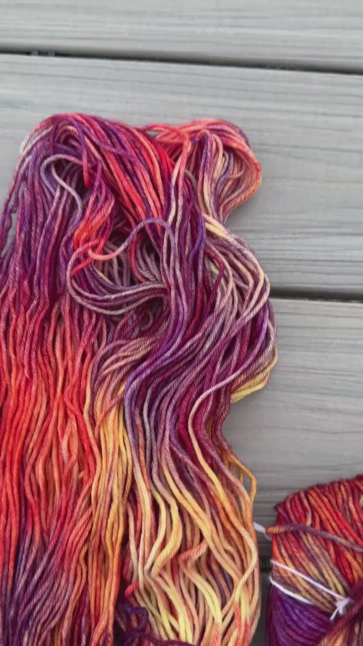 Malabrigo Rios Archangel wool yarn hand dyed superwash merino wool yarn (worsted yarn), orange yellow purple yarn