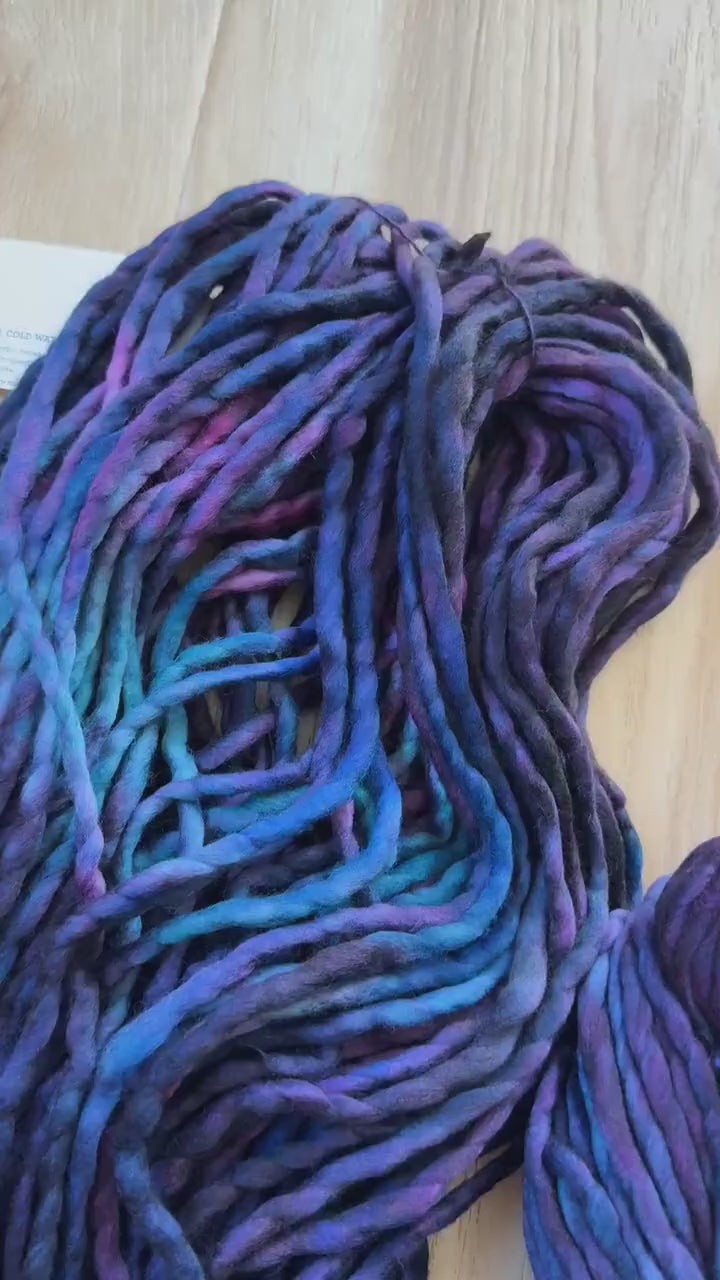 Malabrigo Rasta Whales Road Merino wool super bulky yarn, blue and purple wool yarn