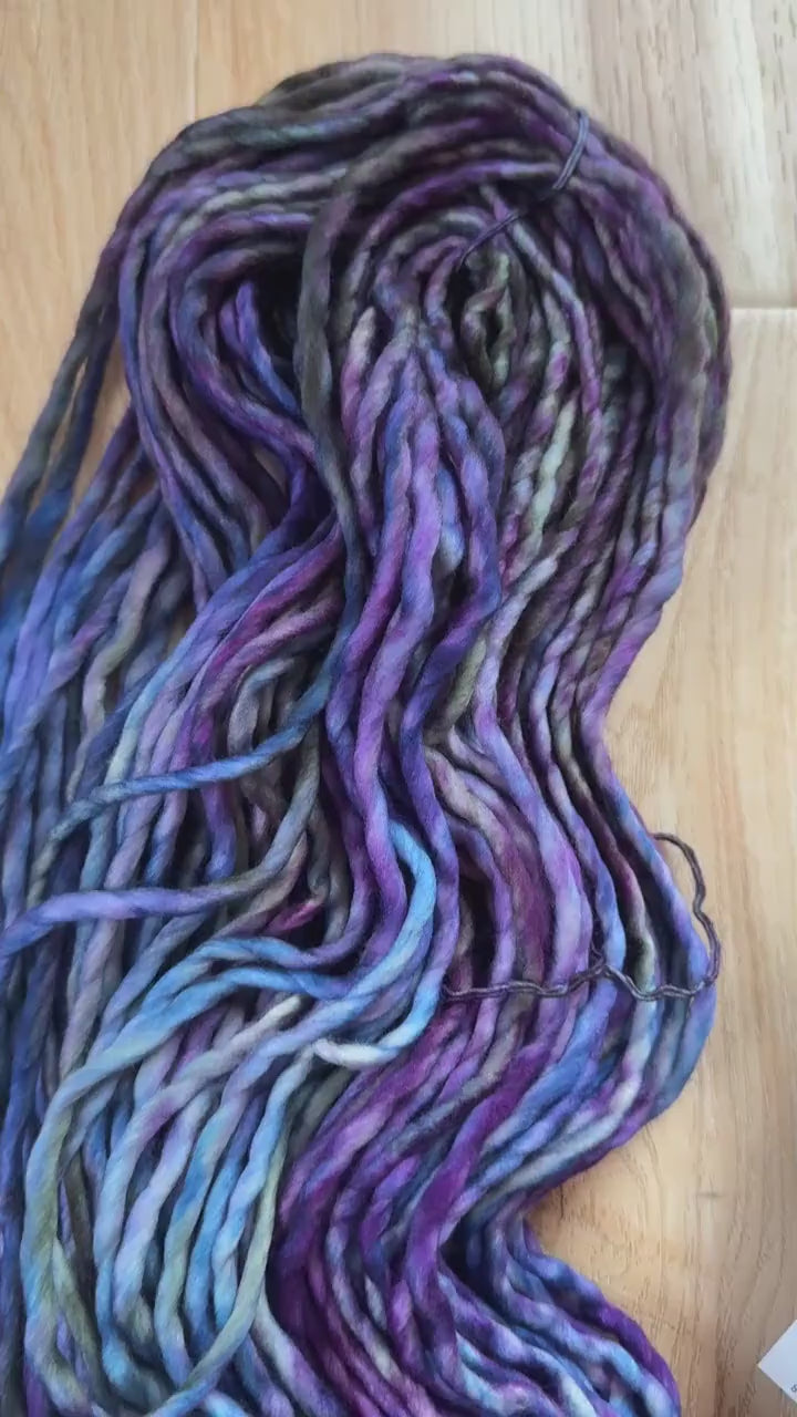 Malabrigo Rasta Zarzamora Merino wool super bulky yarn, purple and black yarn